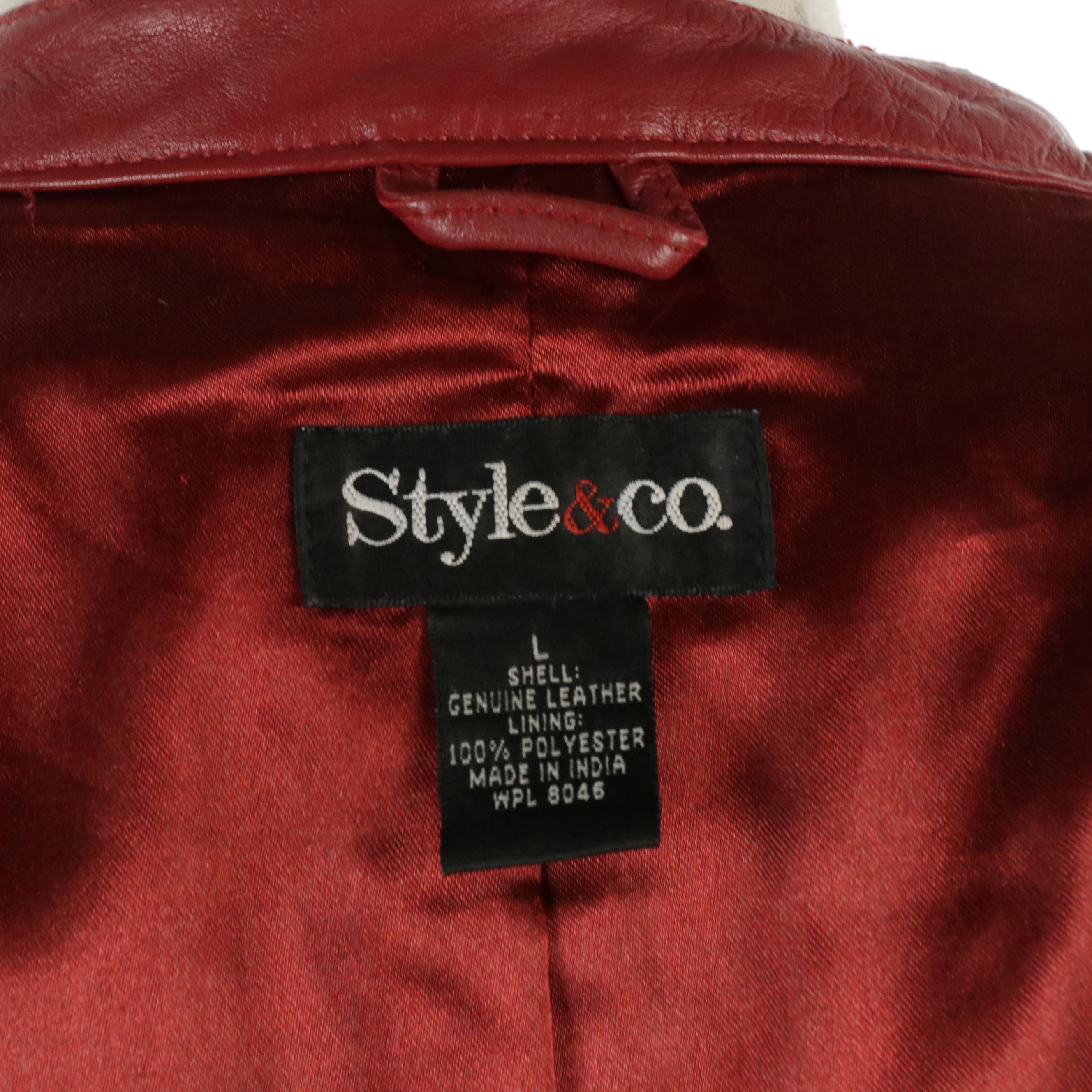 Style & Co. Red Leather Zipper-Front Jacket