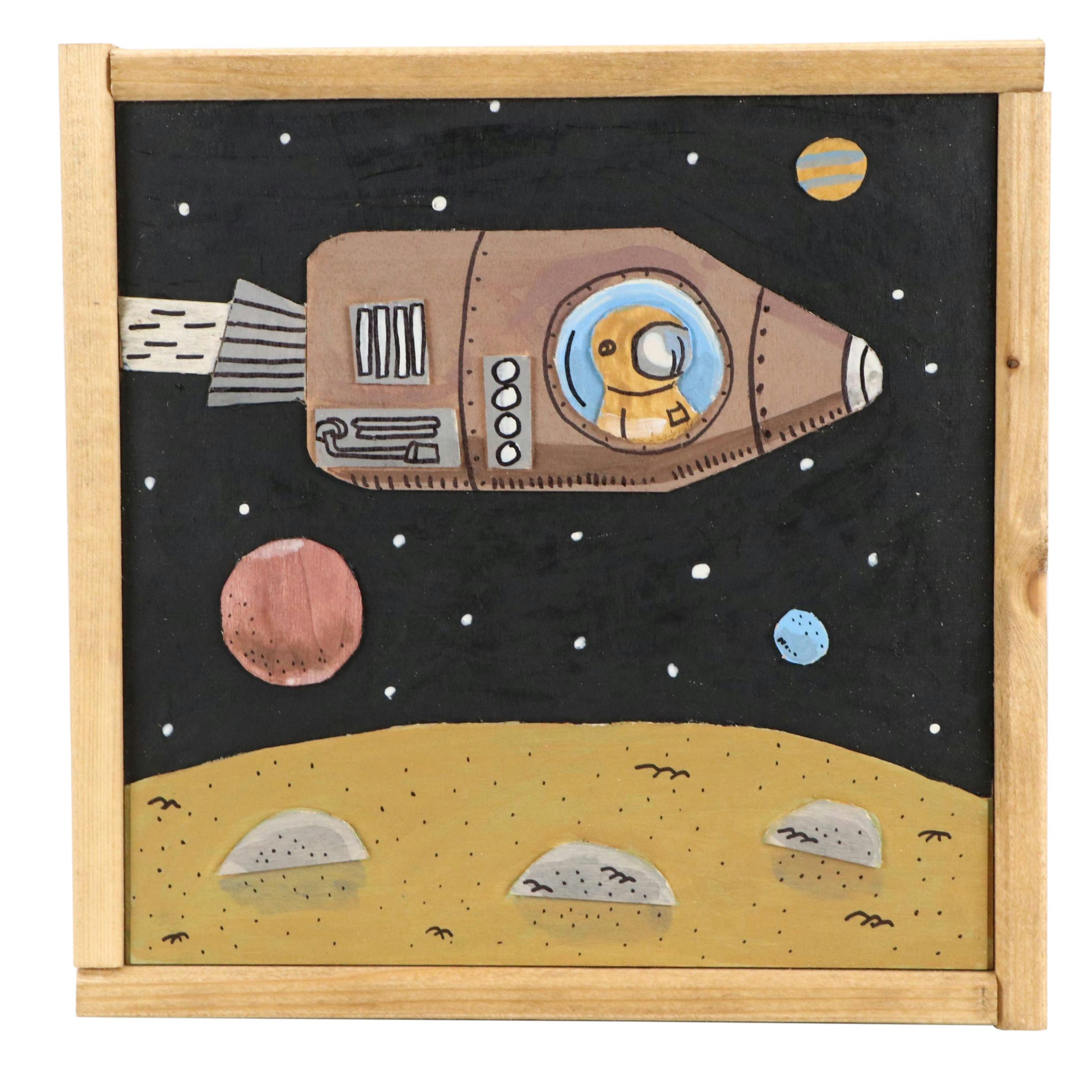 Aaron Wooten Stylized Dimensional Acrylic Painting "Spaceman," 2025