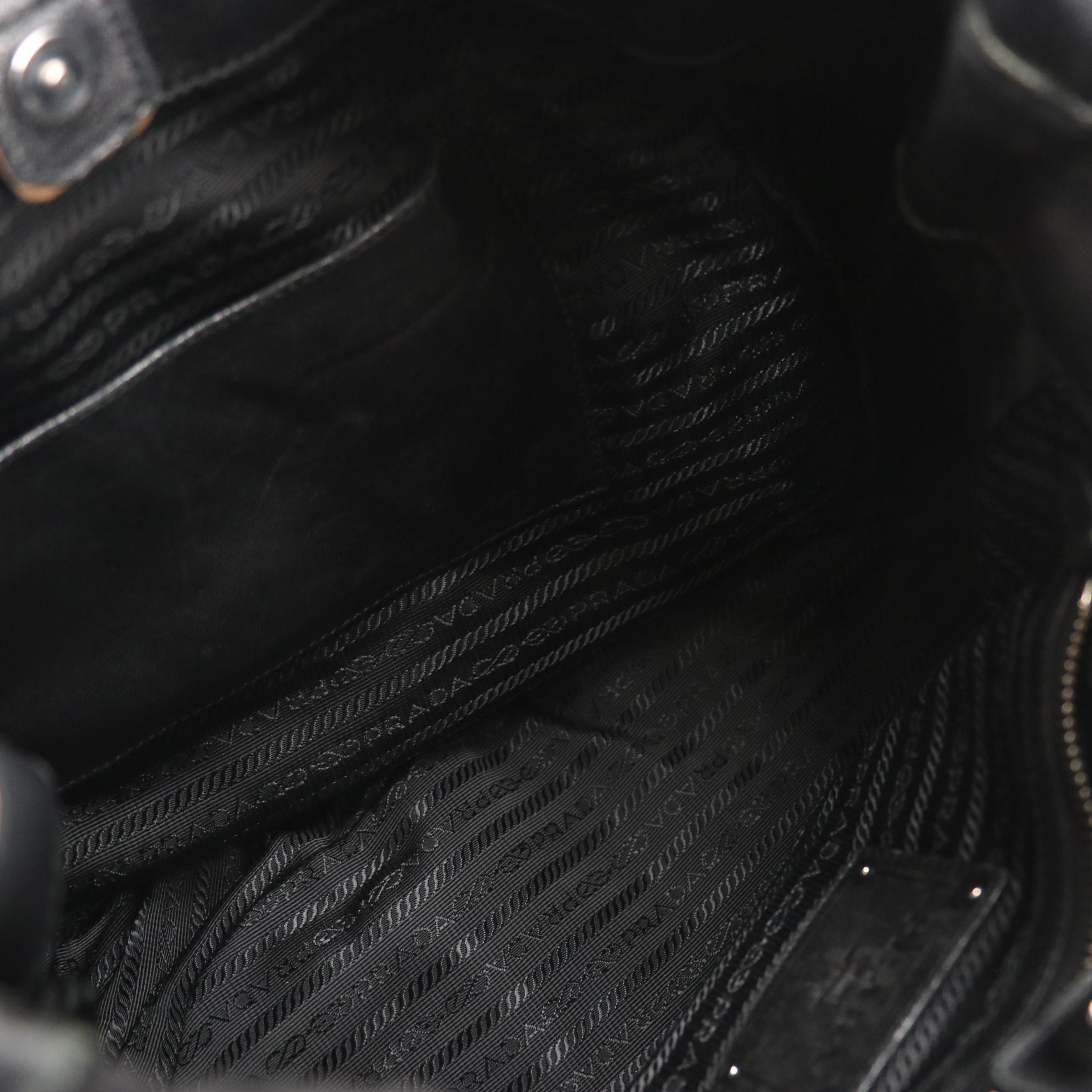 Prada Hobo Shoulder Bag in Black Waved Lambskin Leather and Tessuto Nylon