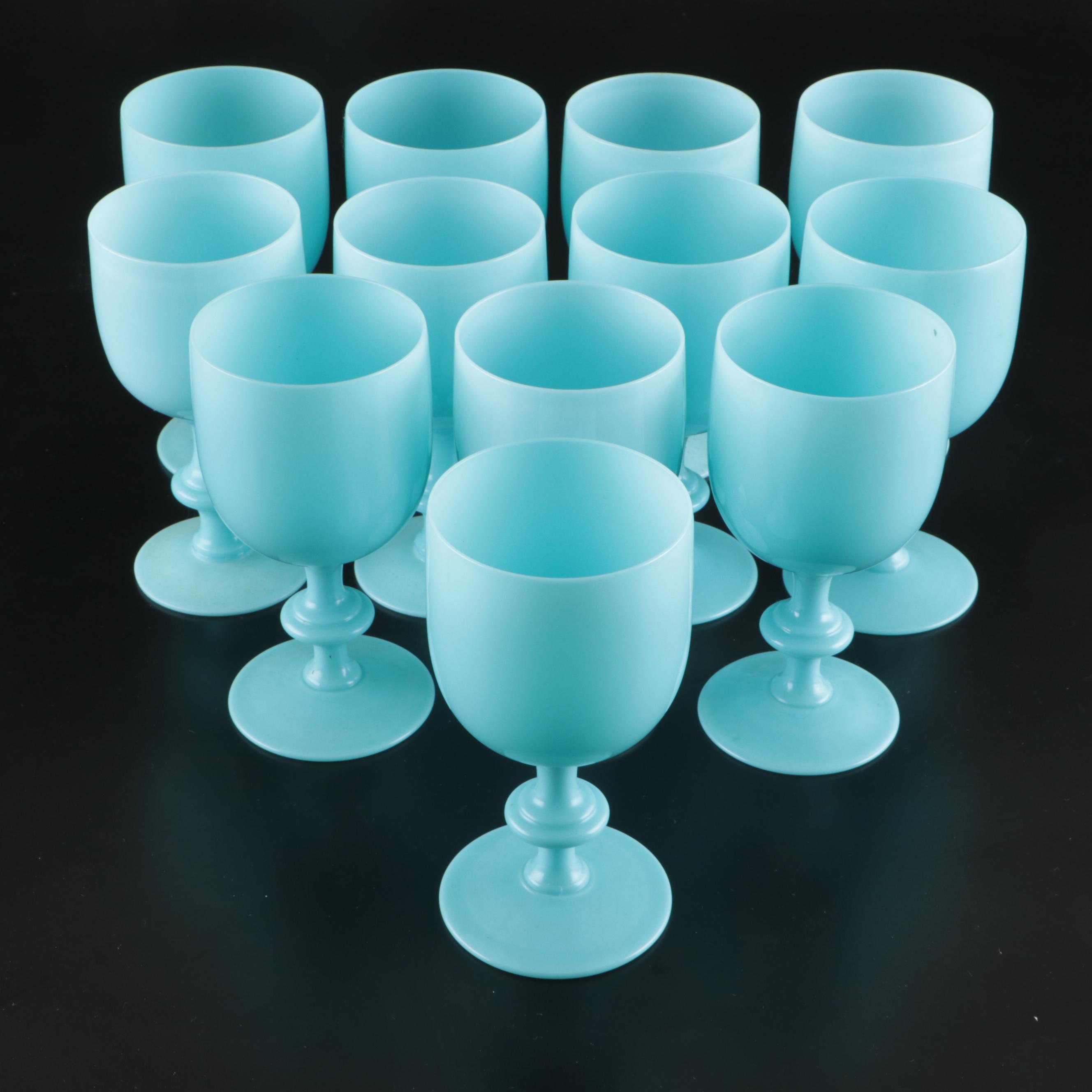 Frech Portieux Vallerysthal Blue Opaline Glass Water Goblets