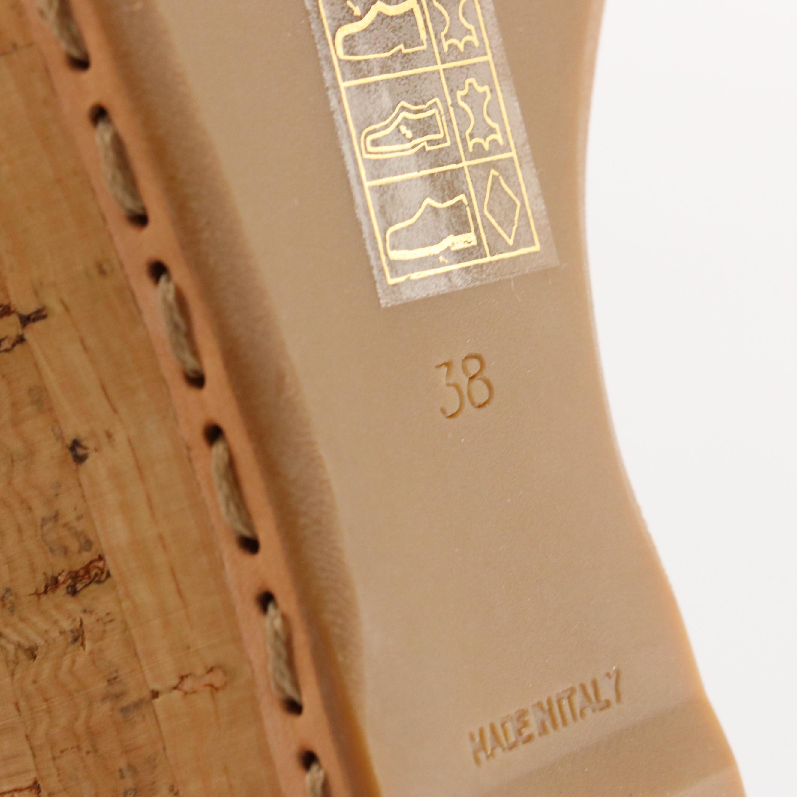 Prada Buckle Platform Espadrille Cork Wedges in Brown Leather and Jute, With Box