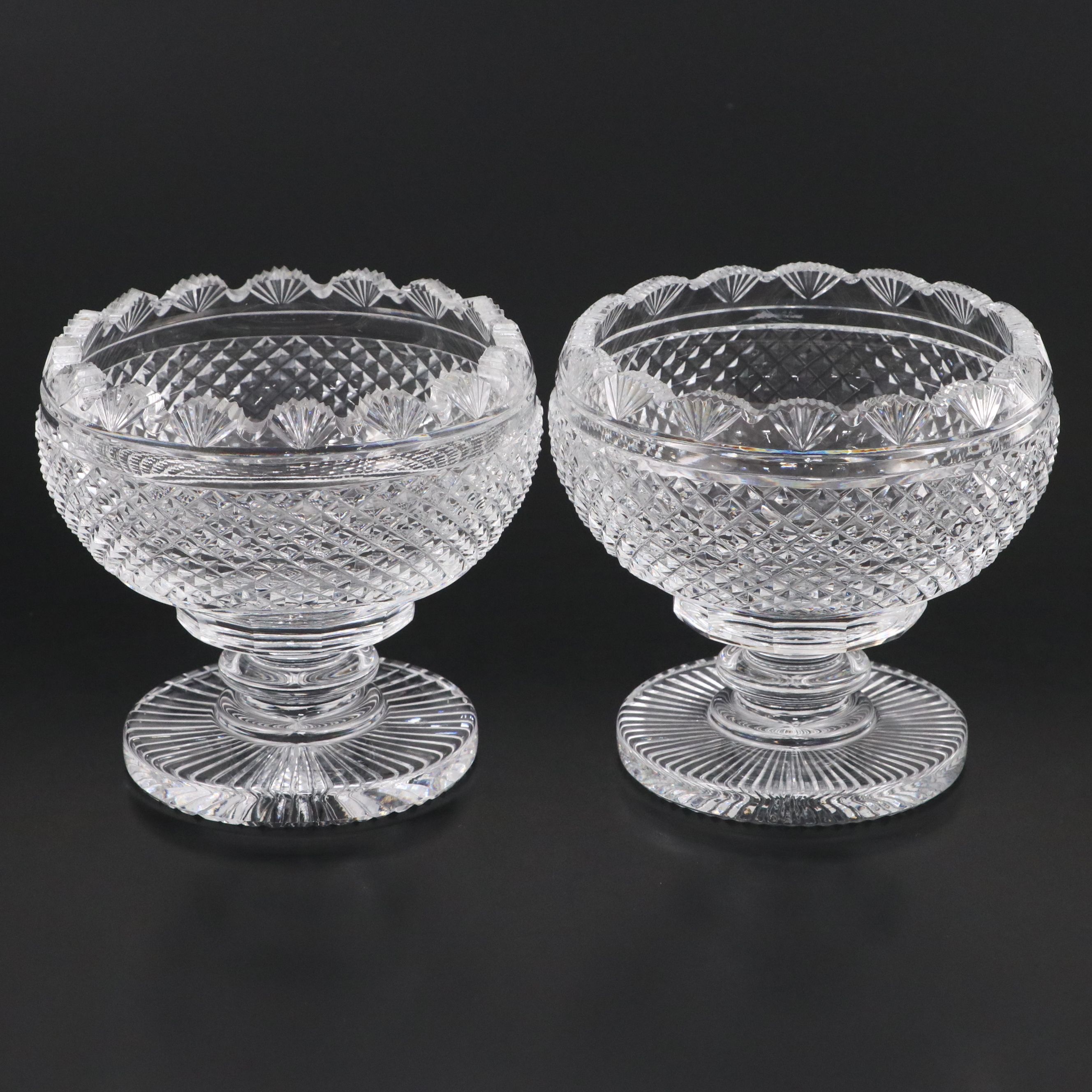 Waterford Crystal Mater Cutter Fan and Diamond Pattern Footed Bowls
