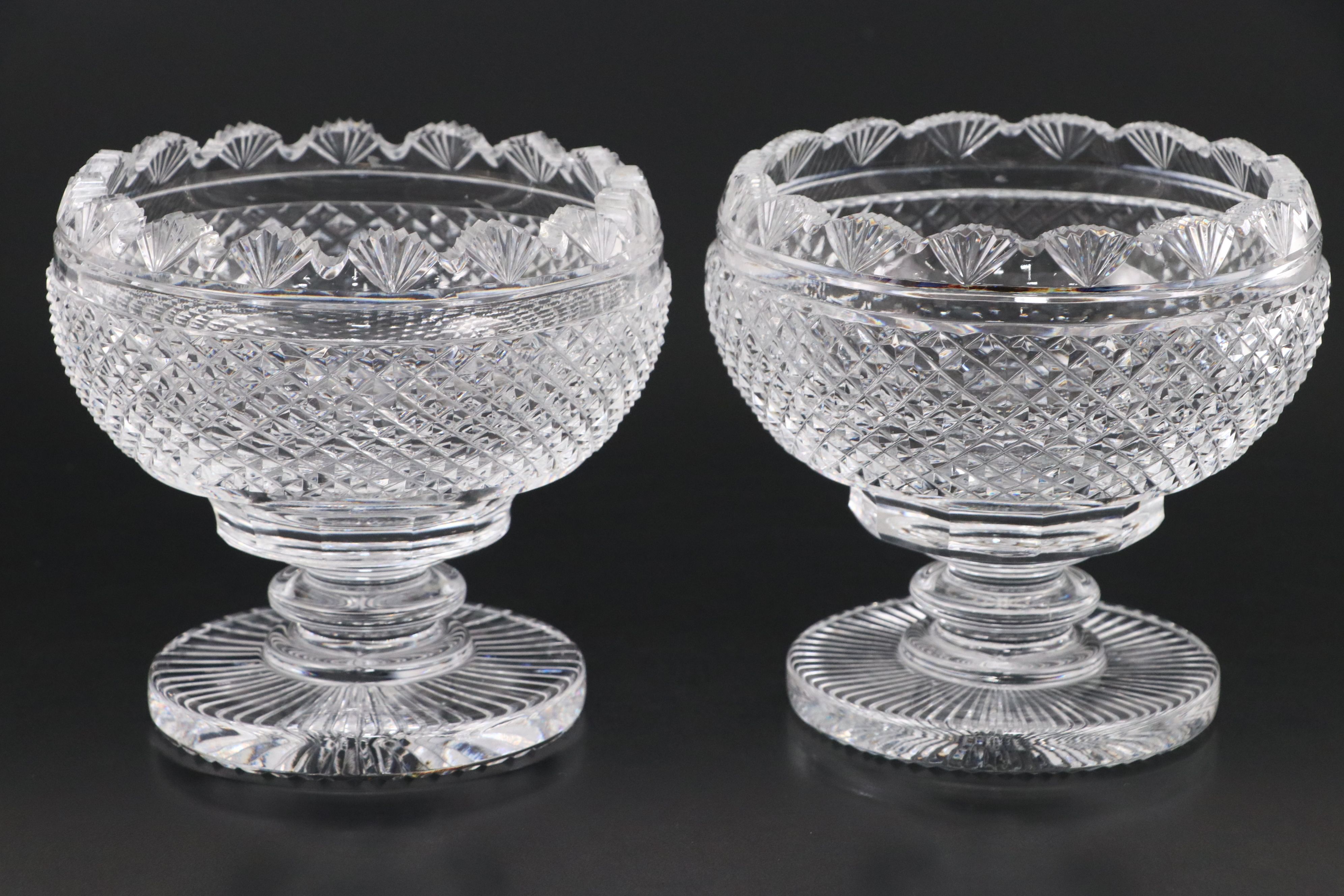 Waterford Crystal Mater Cutter Fan and Diamond Pattern Footed Bowls