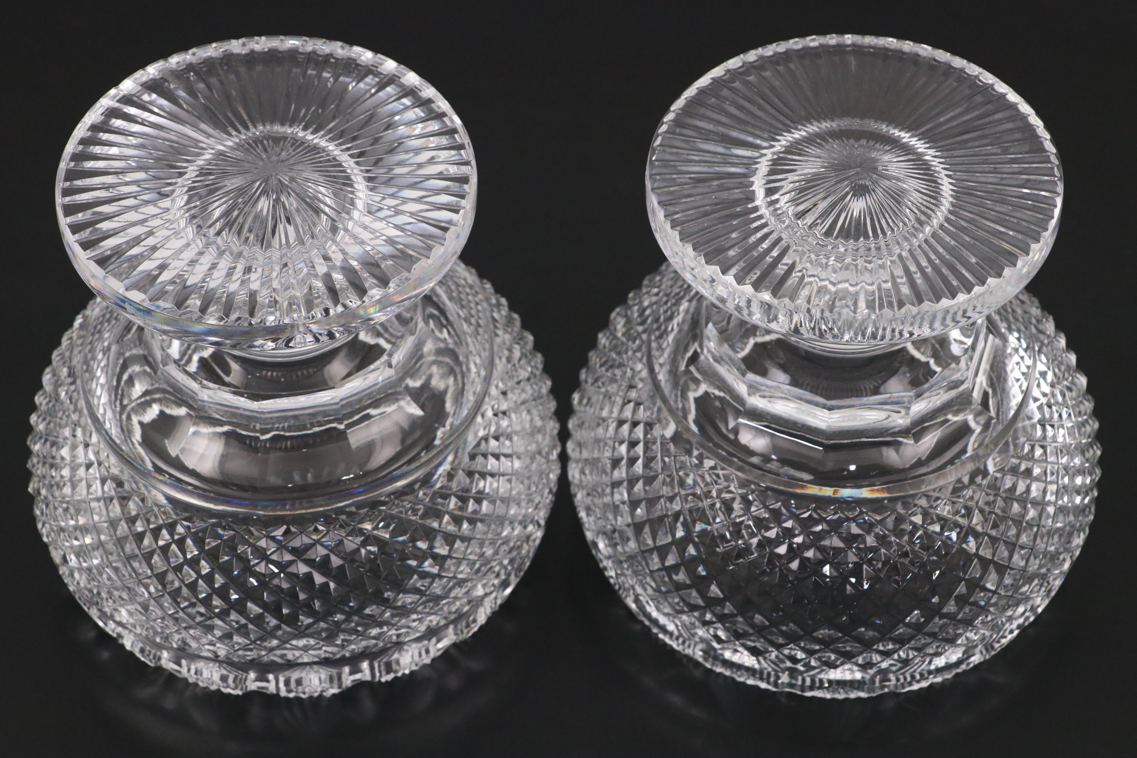Waterford Crystal Mater Cutter Fan and Diamond Pattern Footed Bowls