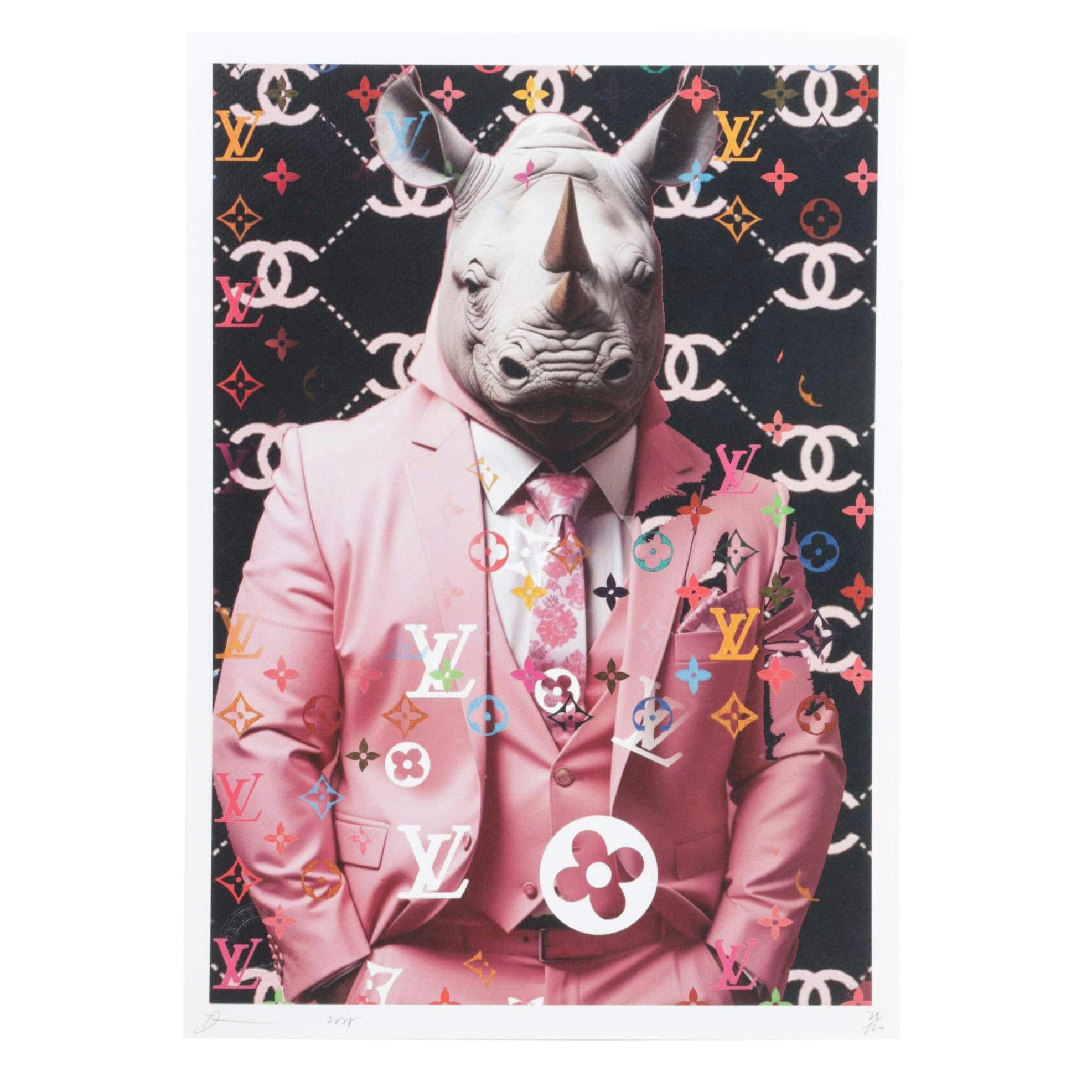 Death NYC Pop Art Graphic Print Homage to Louis Vuitton x Chanel & Rhino, 2025