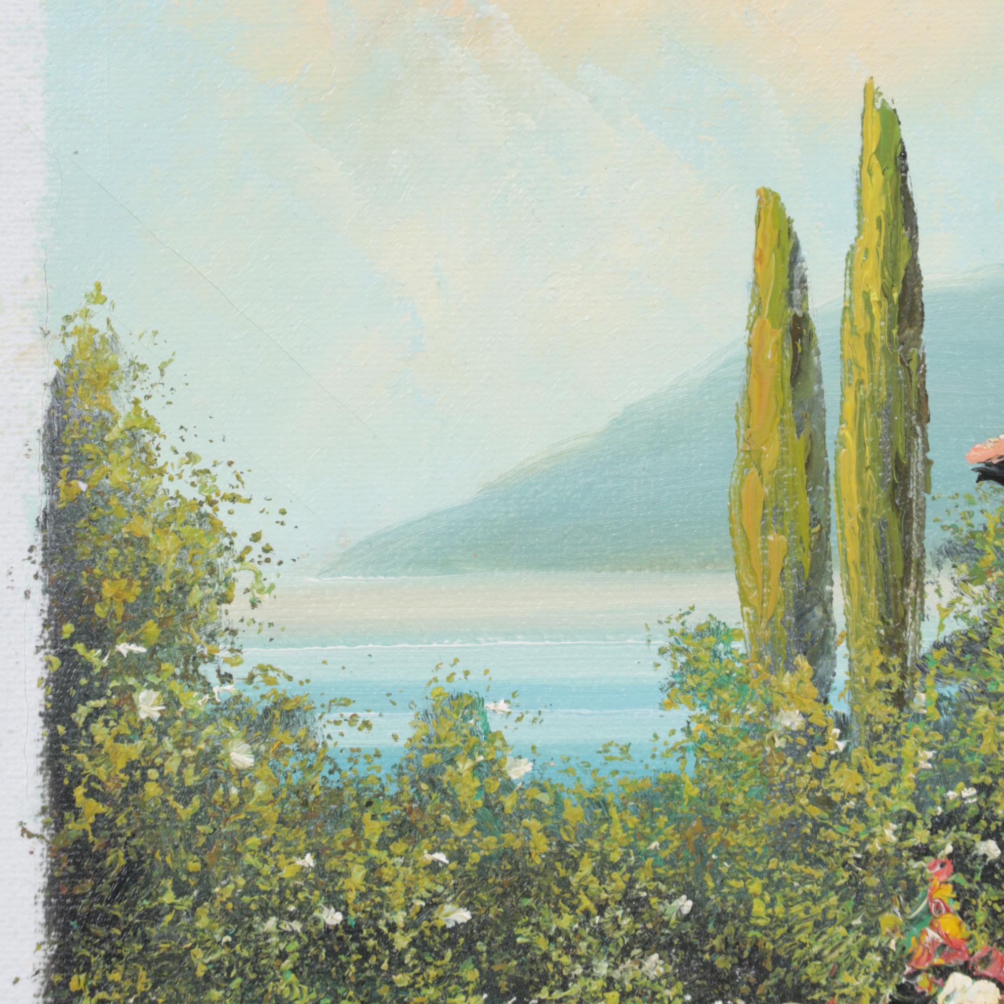 Romano Rossini Rustic Villa Garden Scene Scene Oil Painting, Early 20th Century