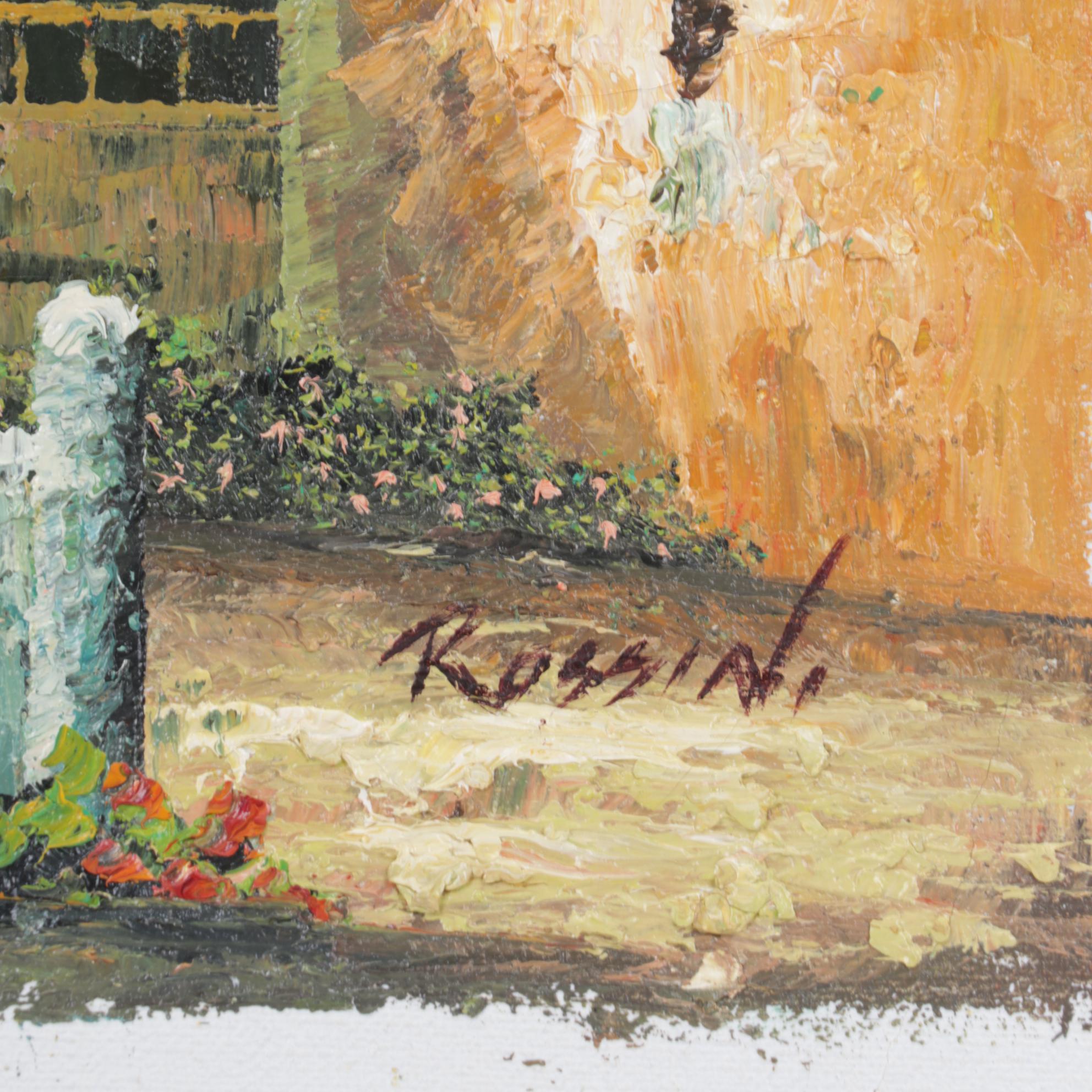 Romano Rossini Rustic Villa Garden Scene Scene Oil Painting, Early 20th Century