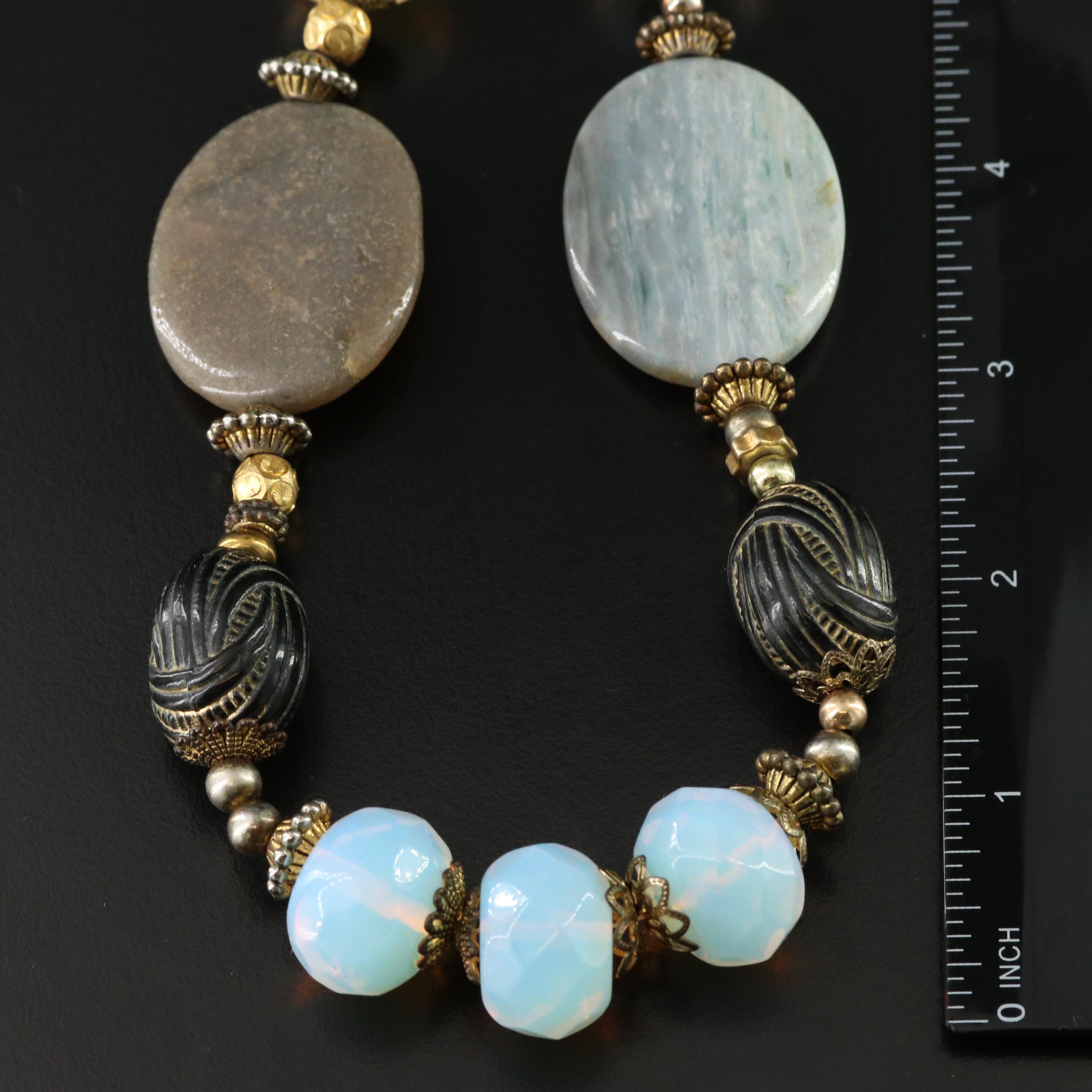 Opaline Glass, Agate and Gemstone Necklace