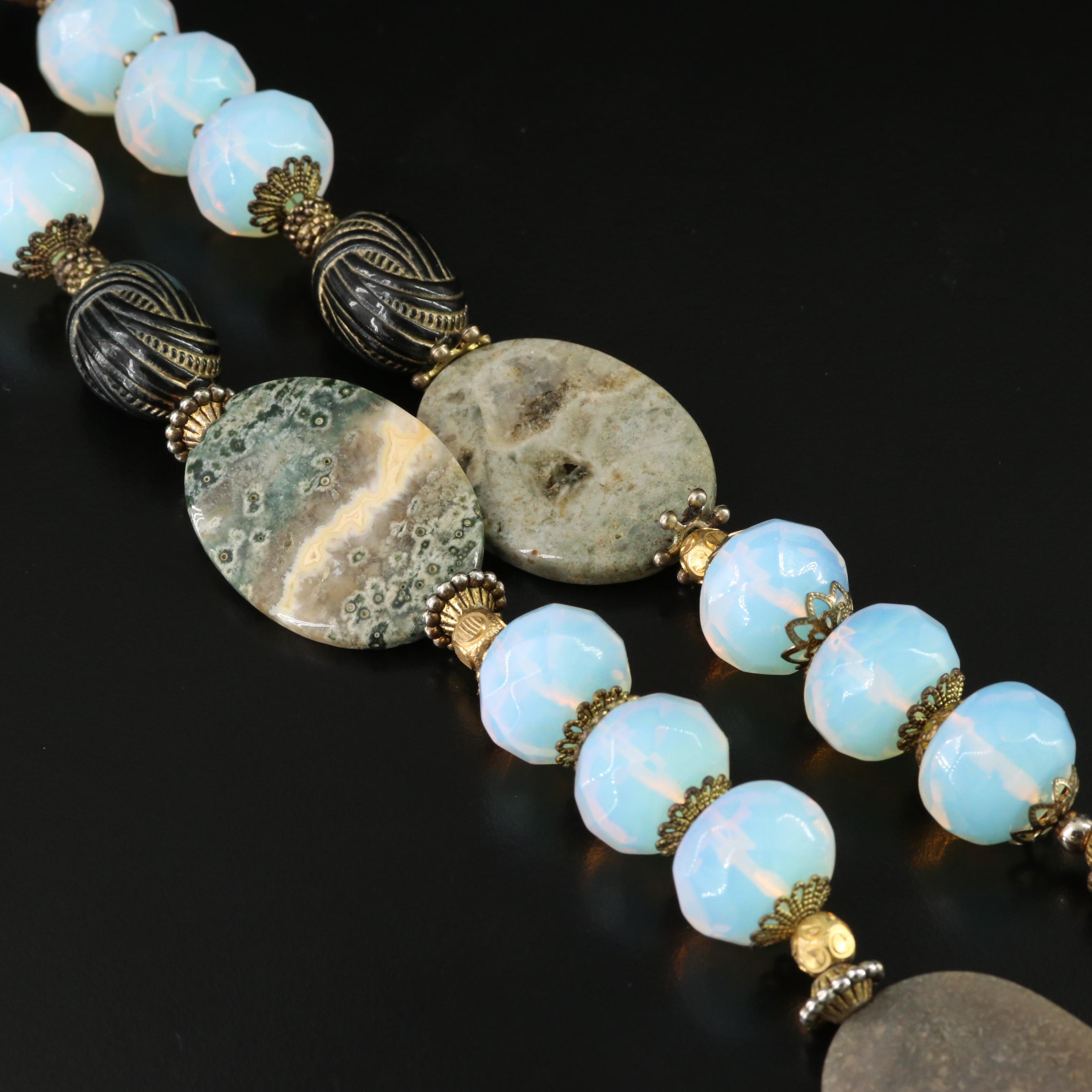 Opaline Glass, Agate and Gemstone Necklace