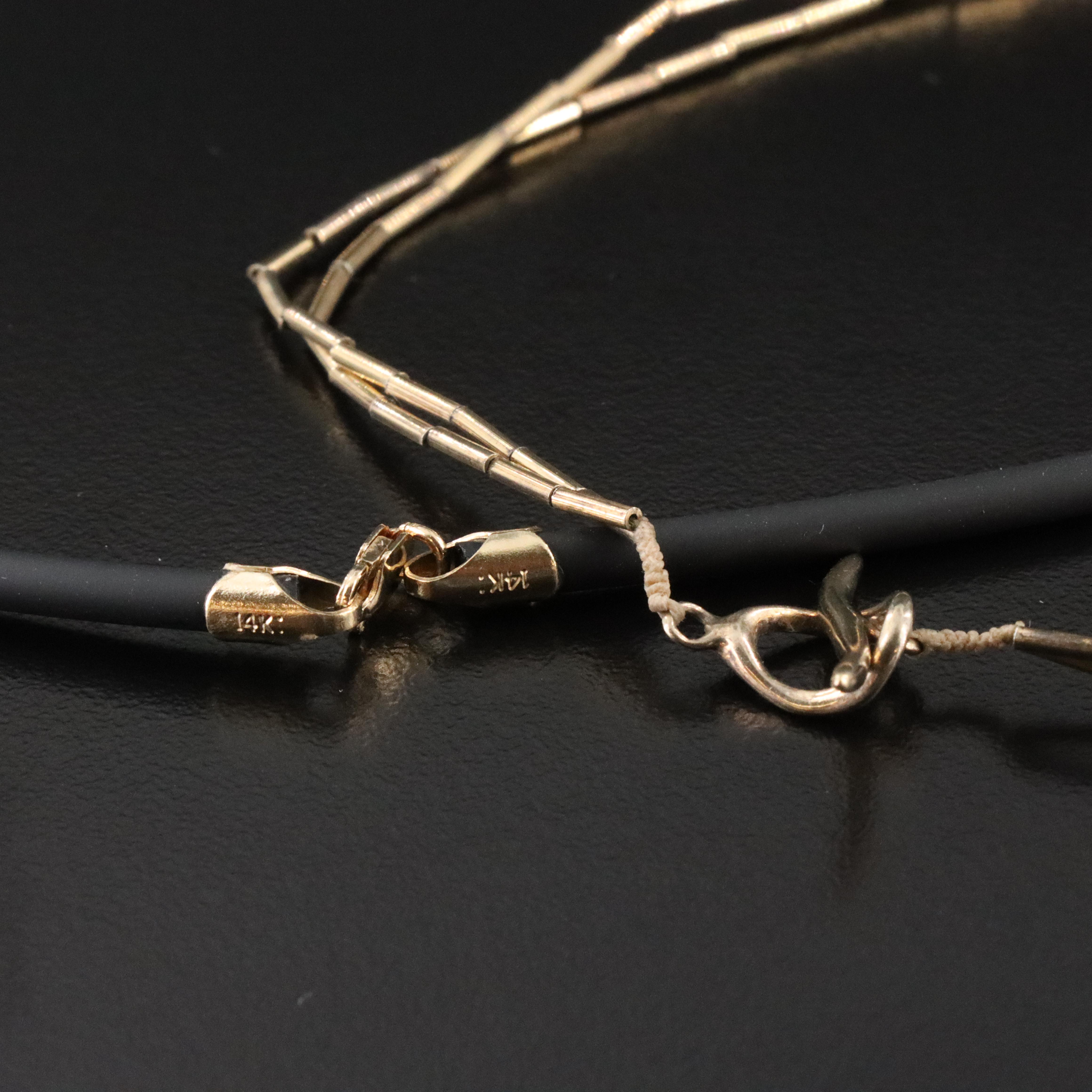 Sterling Tassel & Cloisonne Pendant Necklaces with 14K Clasp