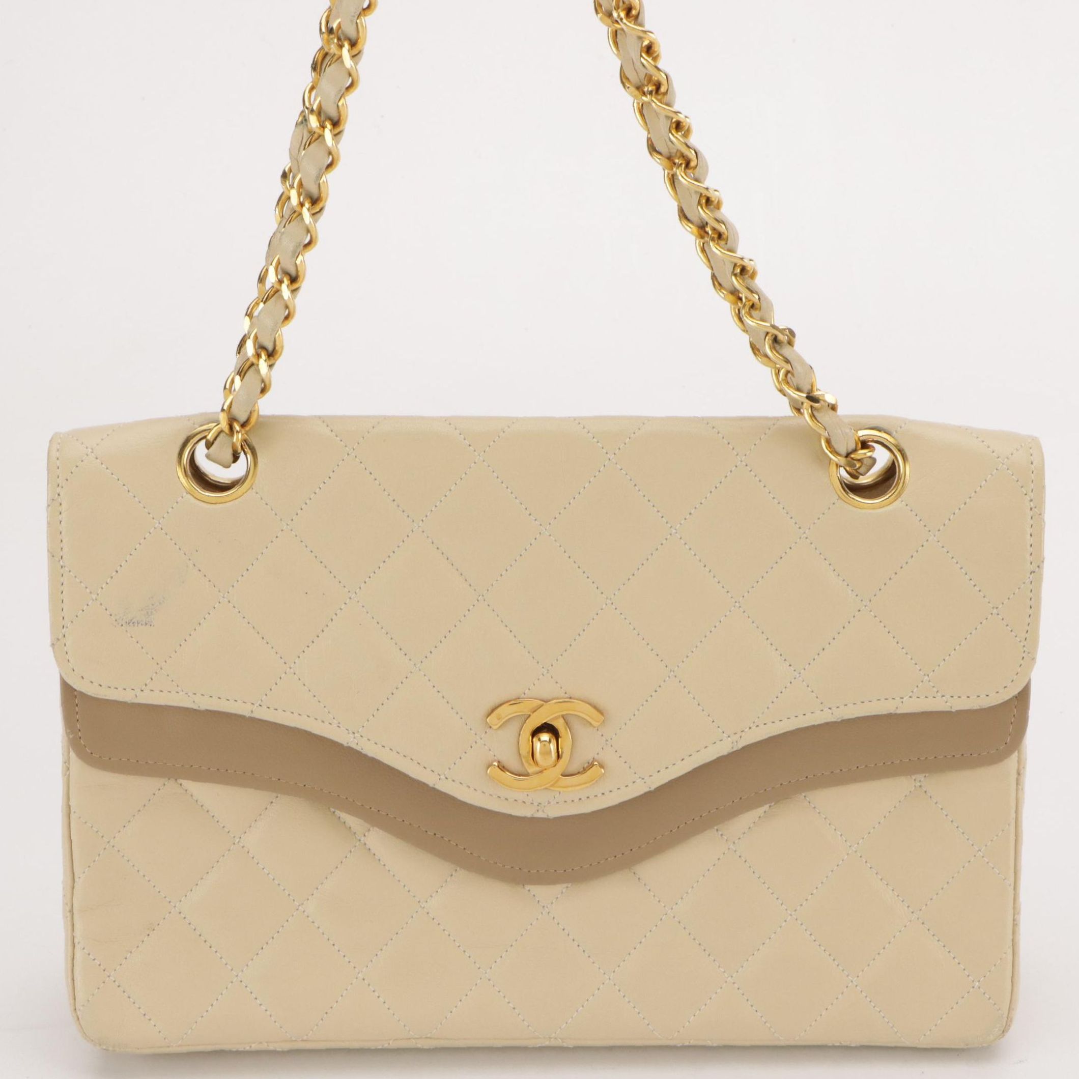 Chanel Double Flap Shoulder Bag in Bicolor Diamond Stitched Lambskin Leather