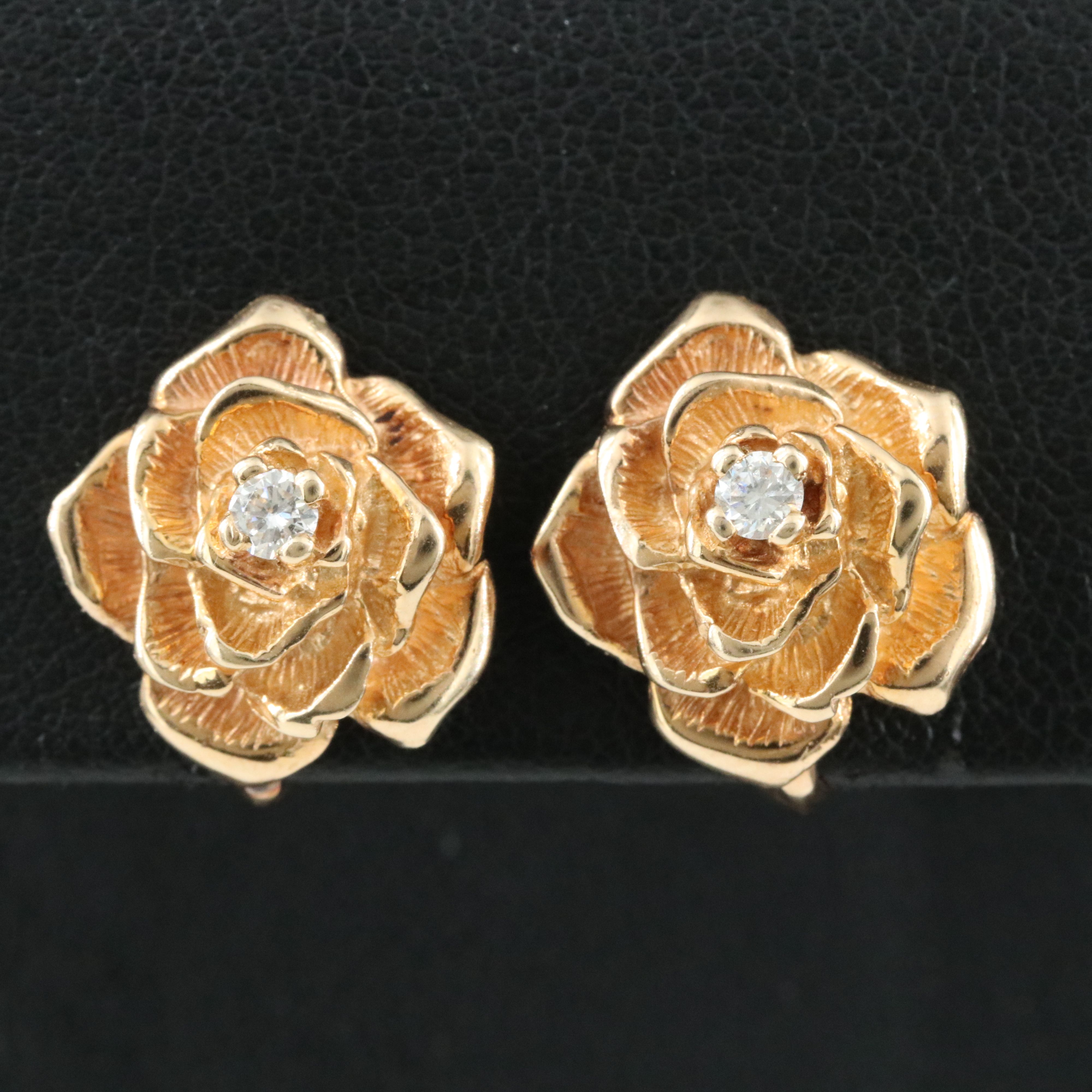 Tiffany & Co. 14K and Diamond Rosette Clip Earrings