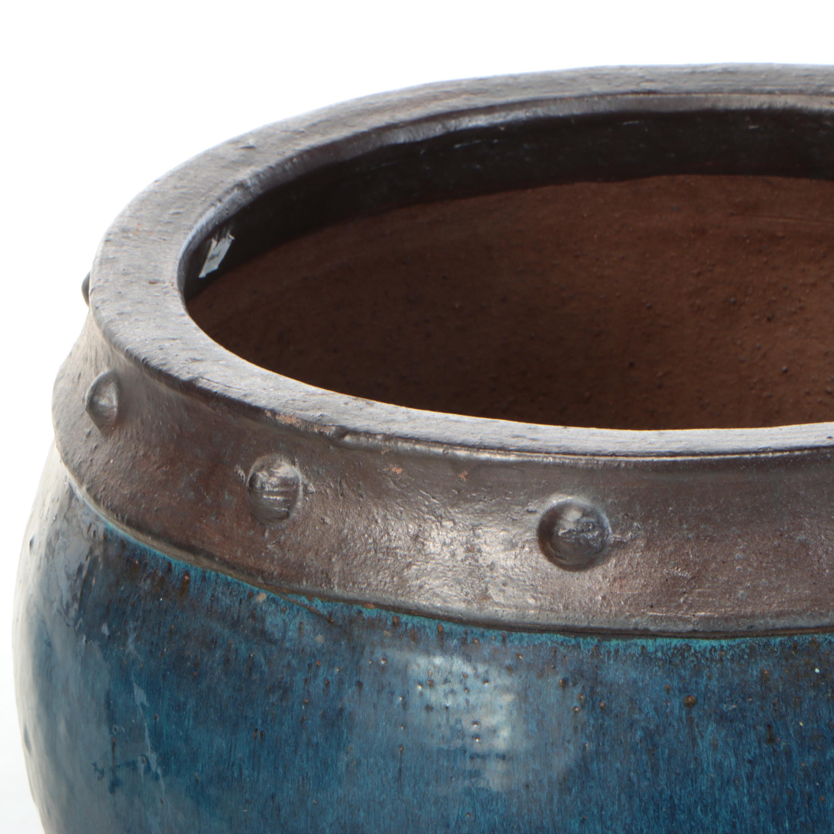 Blue Glazed Earthenware Planter