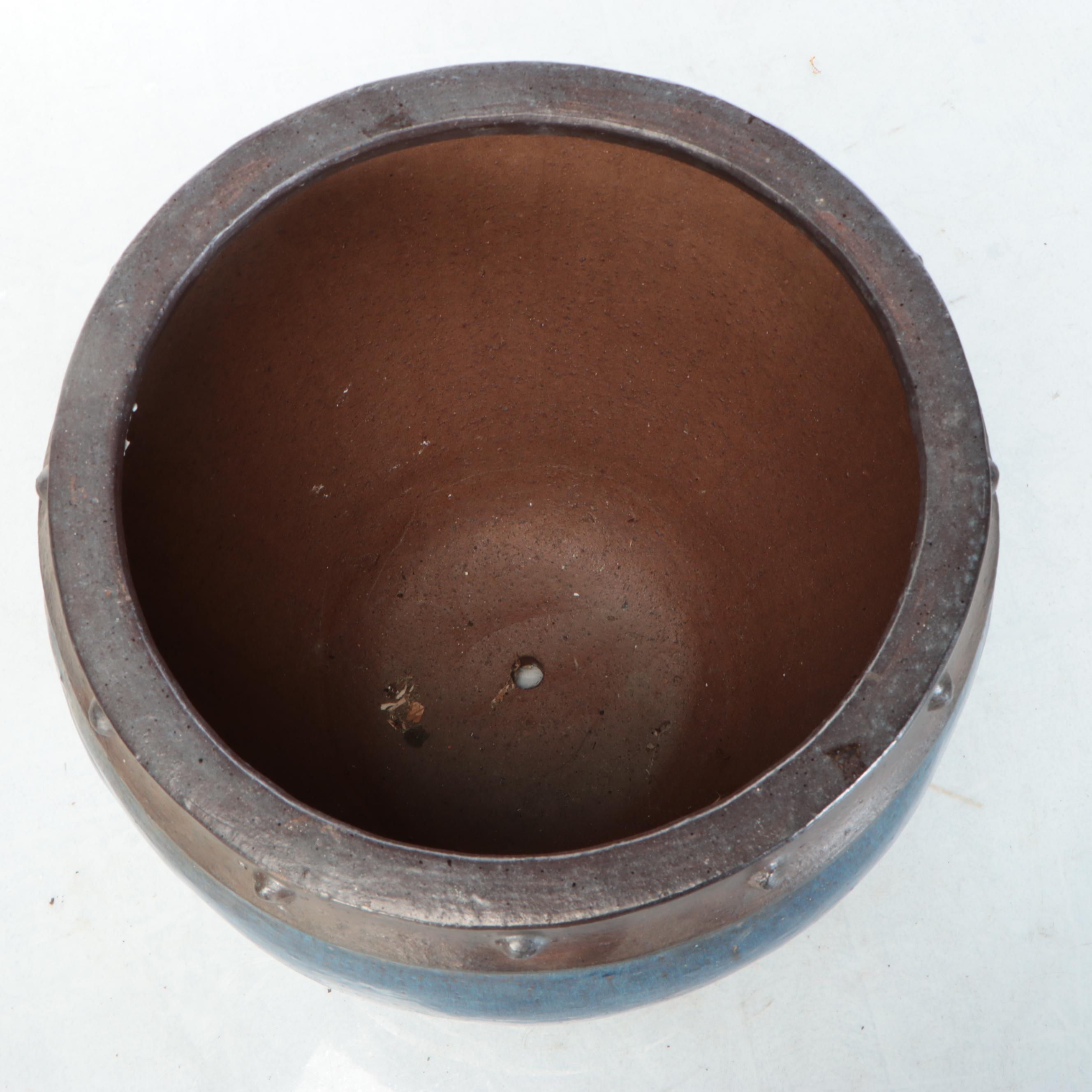 Blue Glazed Earthenware Planter
