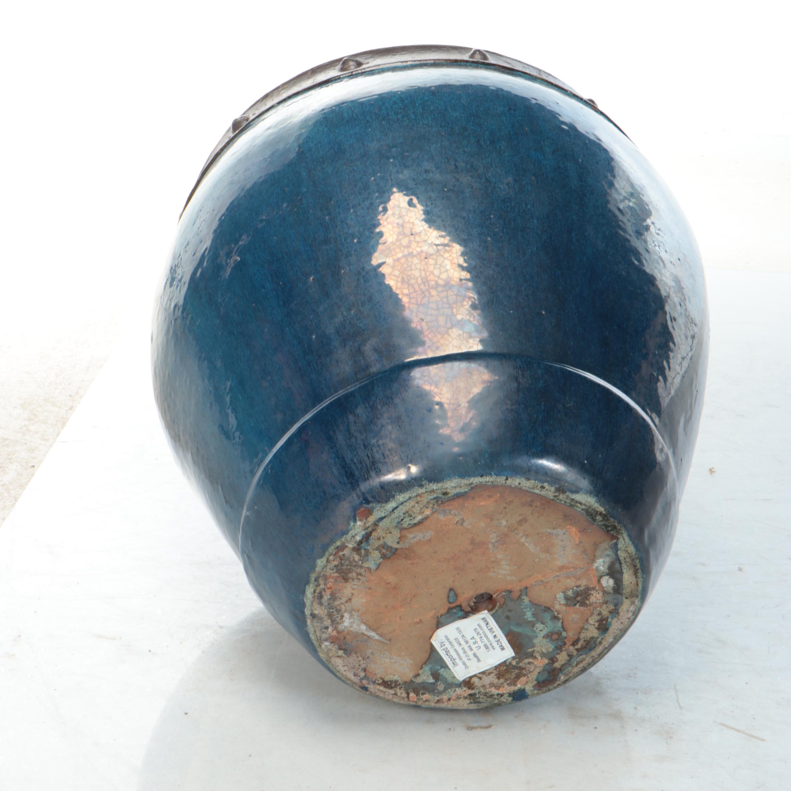 Blue Glazed Earthenware Planter