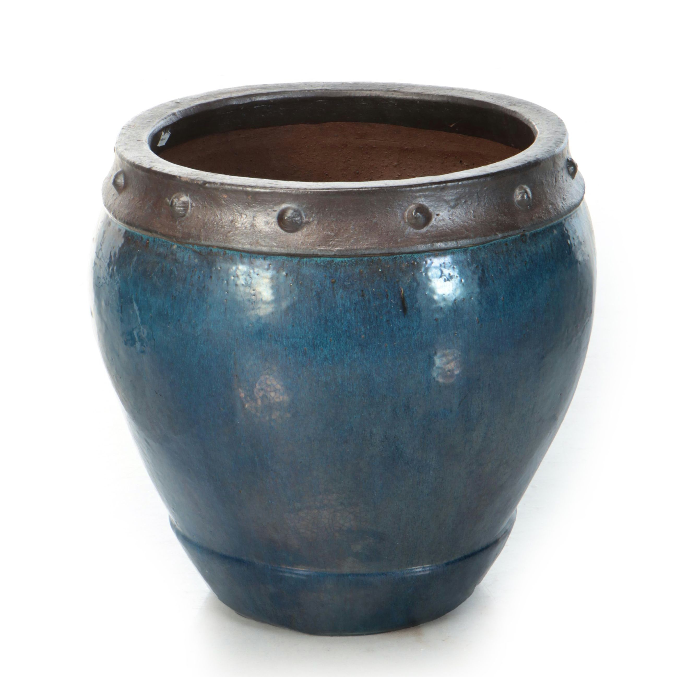 Blue Glazed Earthenware Planter