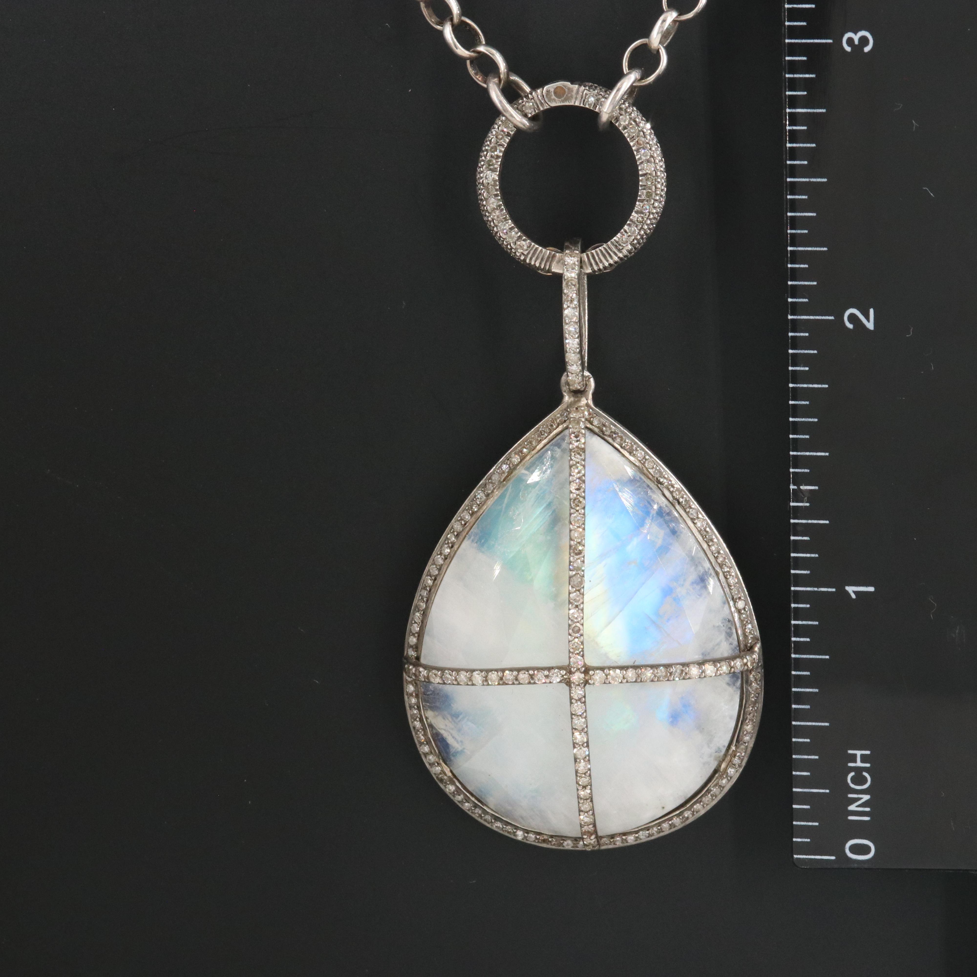 Sterling Rainbow Moonstone and Diamond Necklace Attributed to Sheryl Lowe