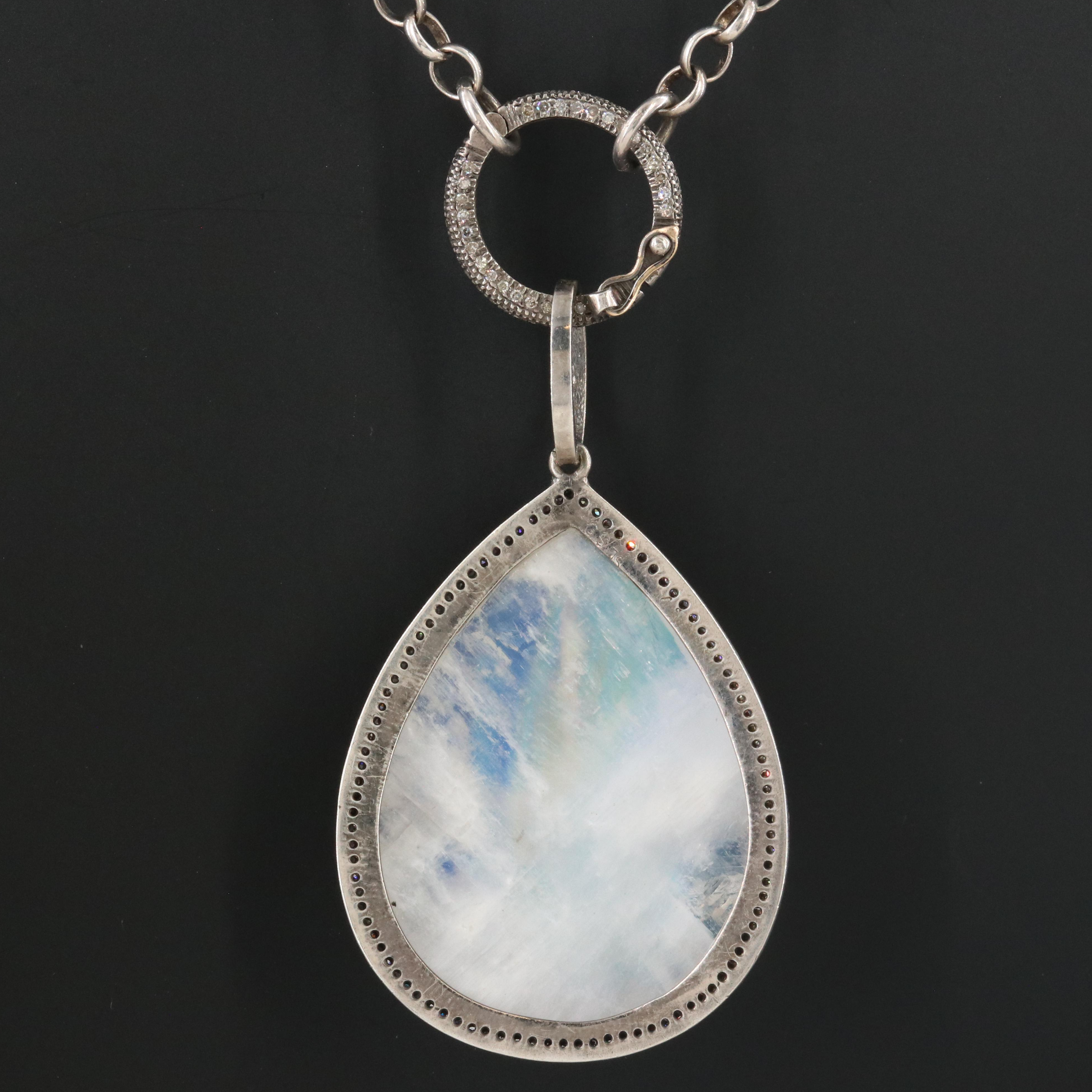 Sterling Rainbow Moonstone and Diamond Necklace Attributed to Sheryl Lowe