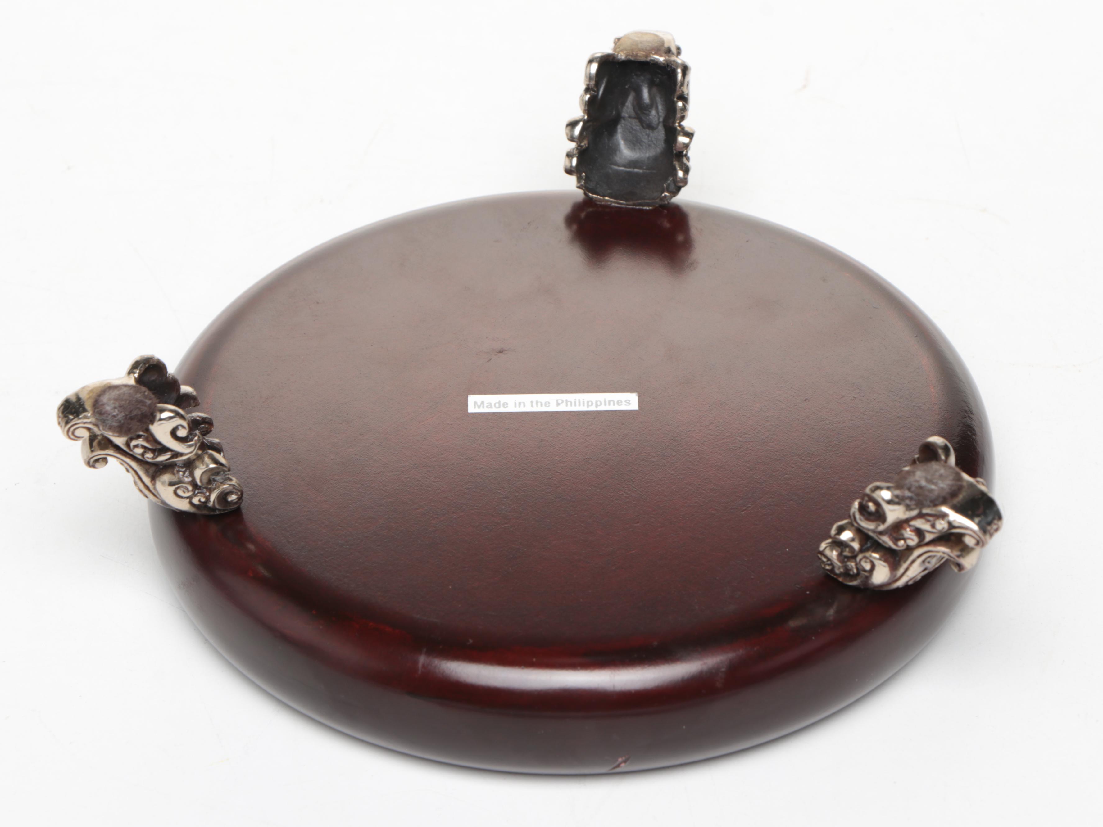 Chinese Style Porcelain Ginger Jar with Metal Embellishments and Other Decor