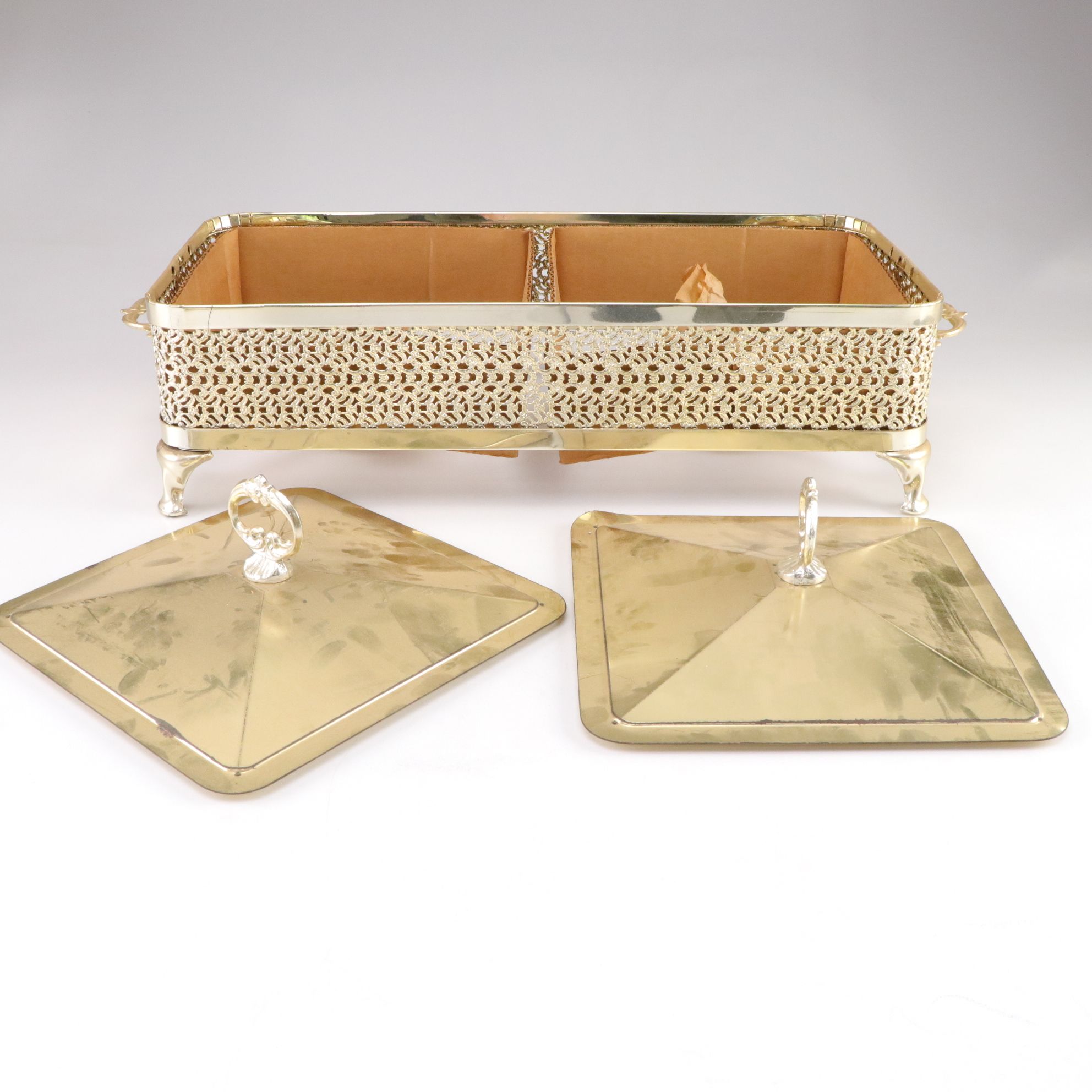 Metal Casserole Dish Warmer and Condiment Set, Mid to Late 20th Century
