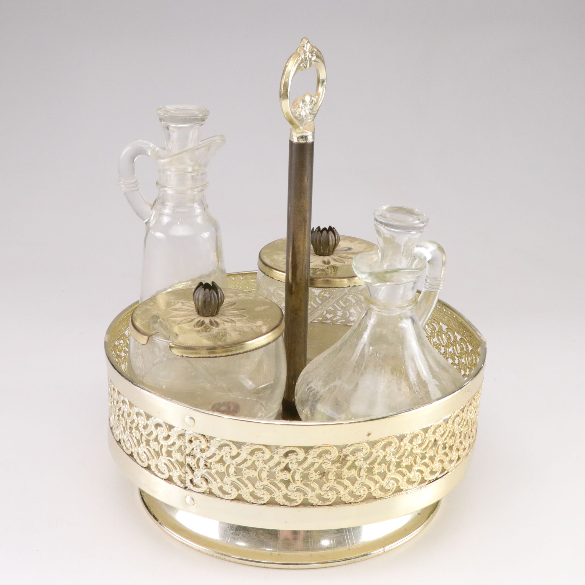 Metal Casserole Dish Warmer and Condiment Set, Mid to Late 20th Century