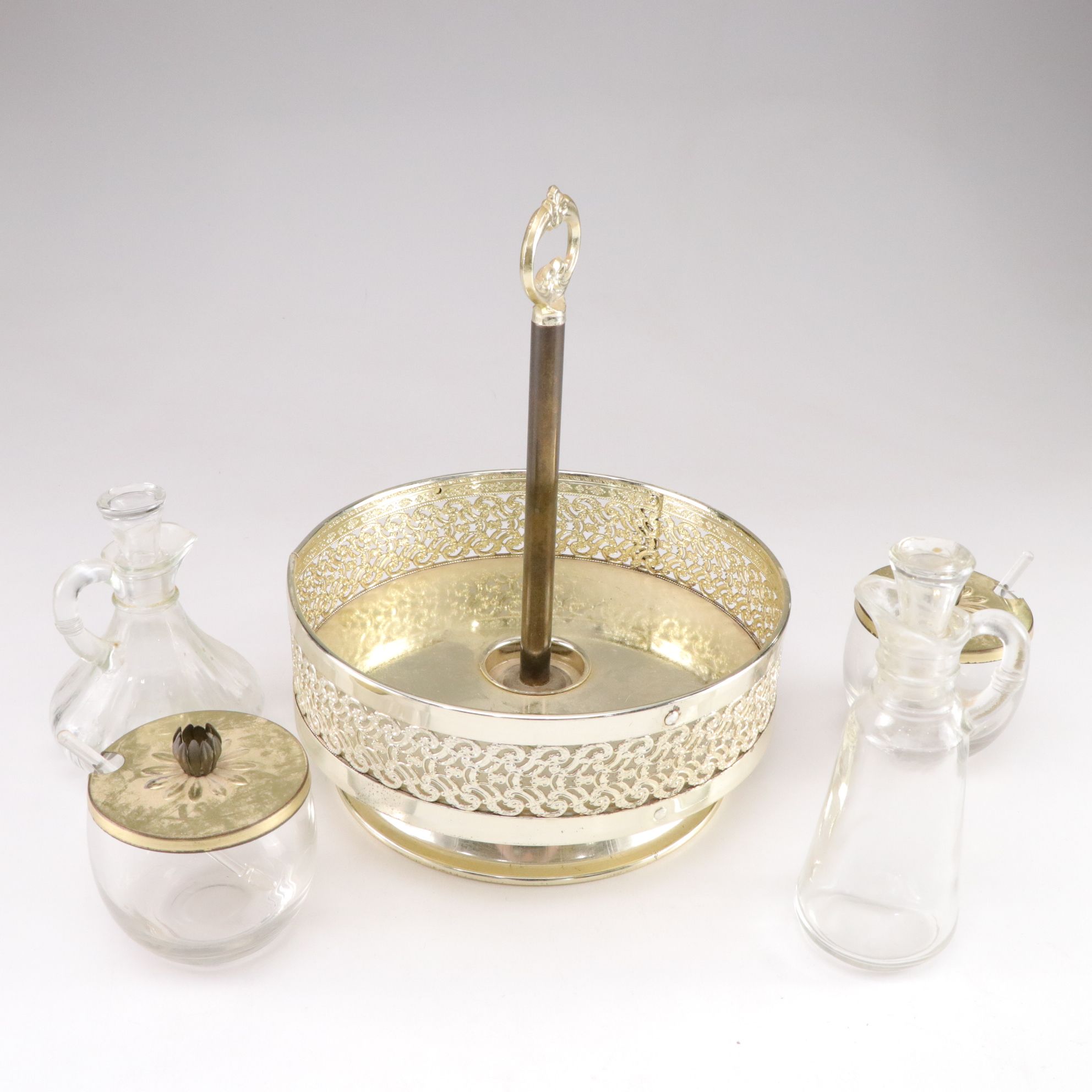 Metal Casserole Dish Warmer and Condiment Set, Mid to Late 20th Century