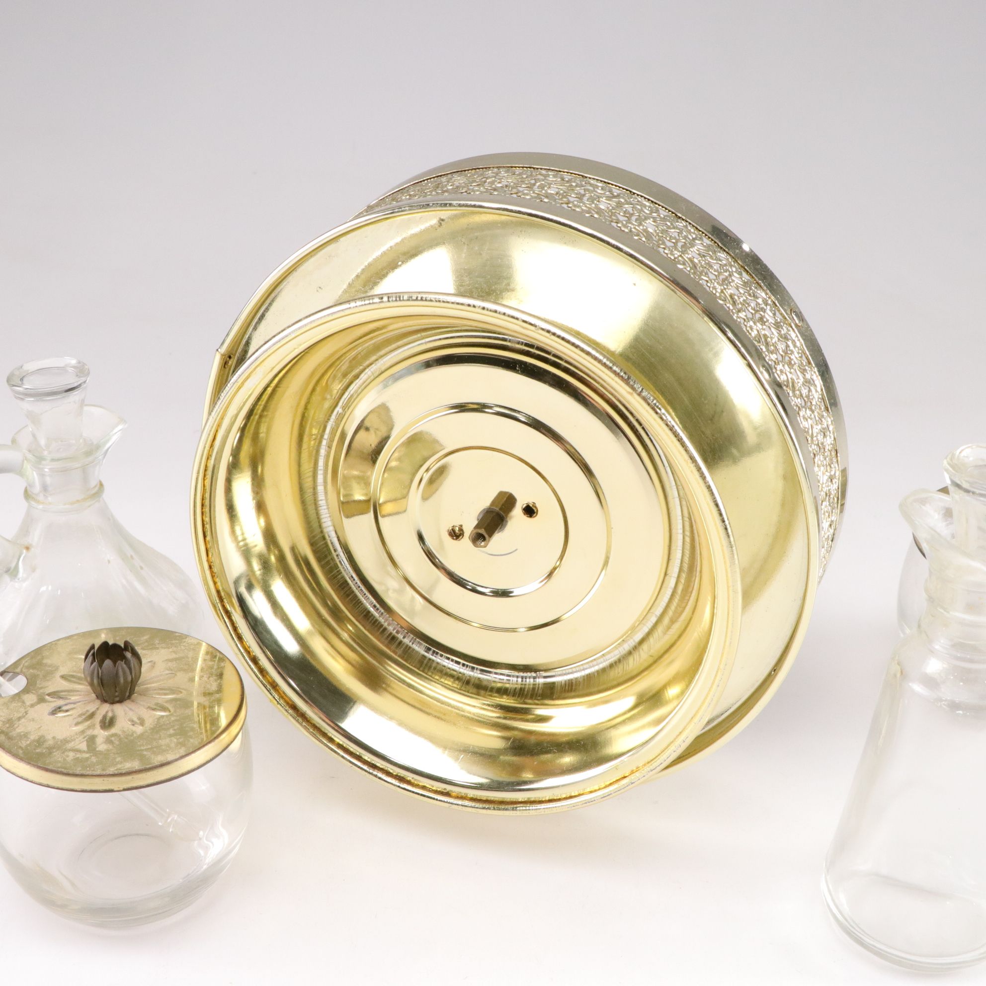 Metal Casserole Dish Warmer and Condiment Set, Mid to Late 20th Century