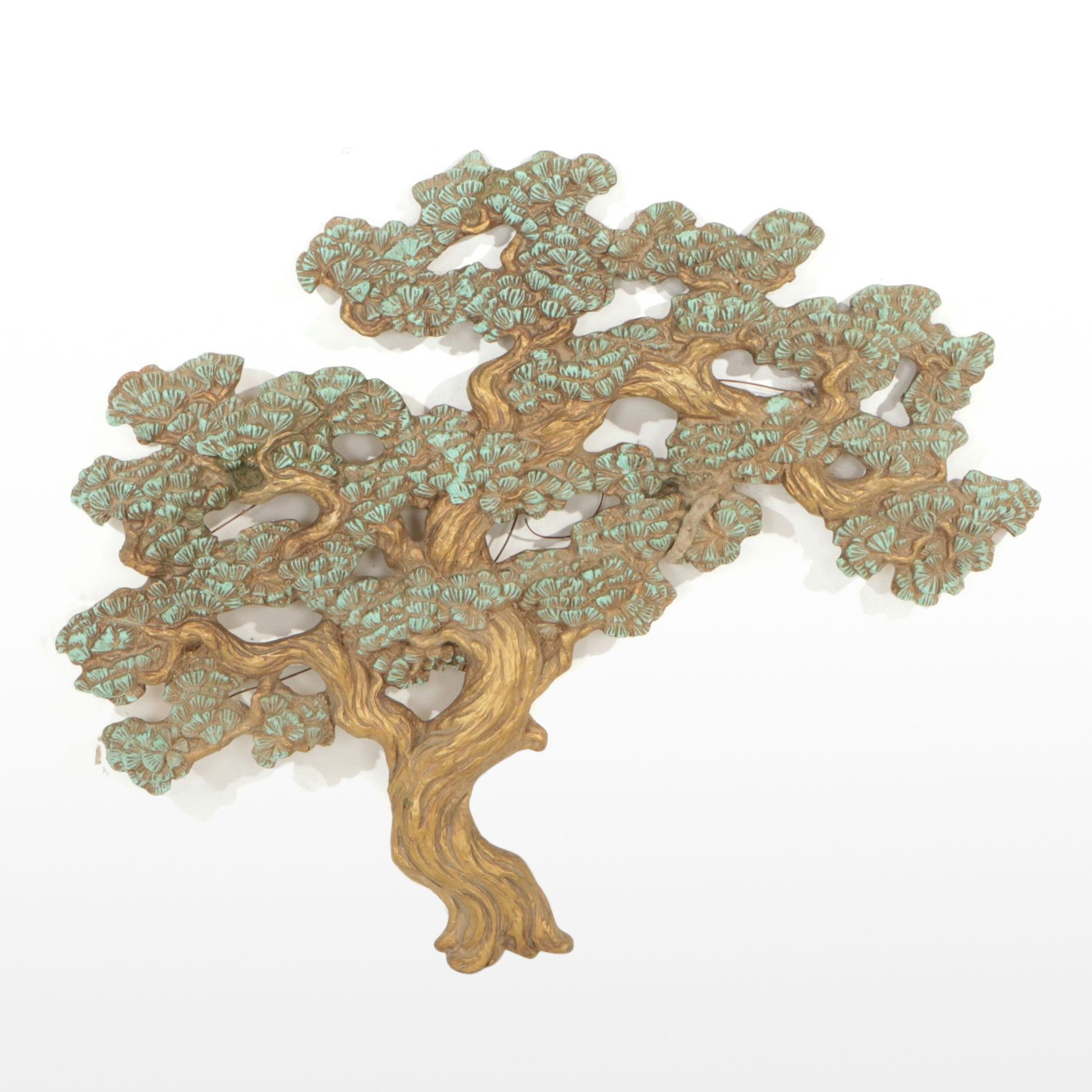 Gold and Turquoise Painted Resin Bonsai Tree Wall Hanging