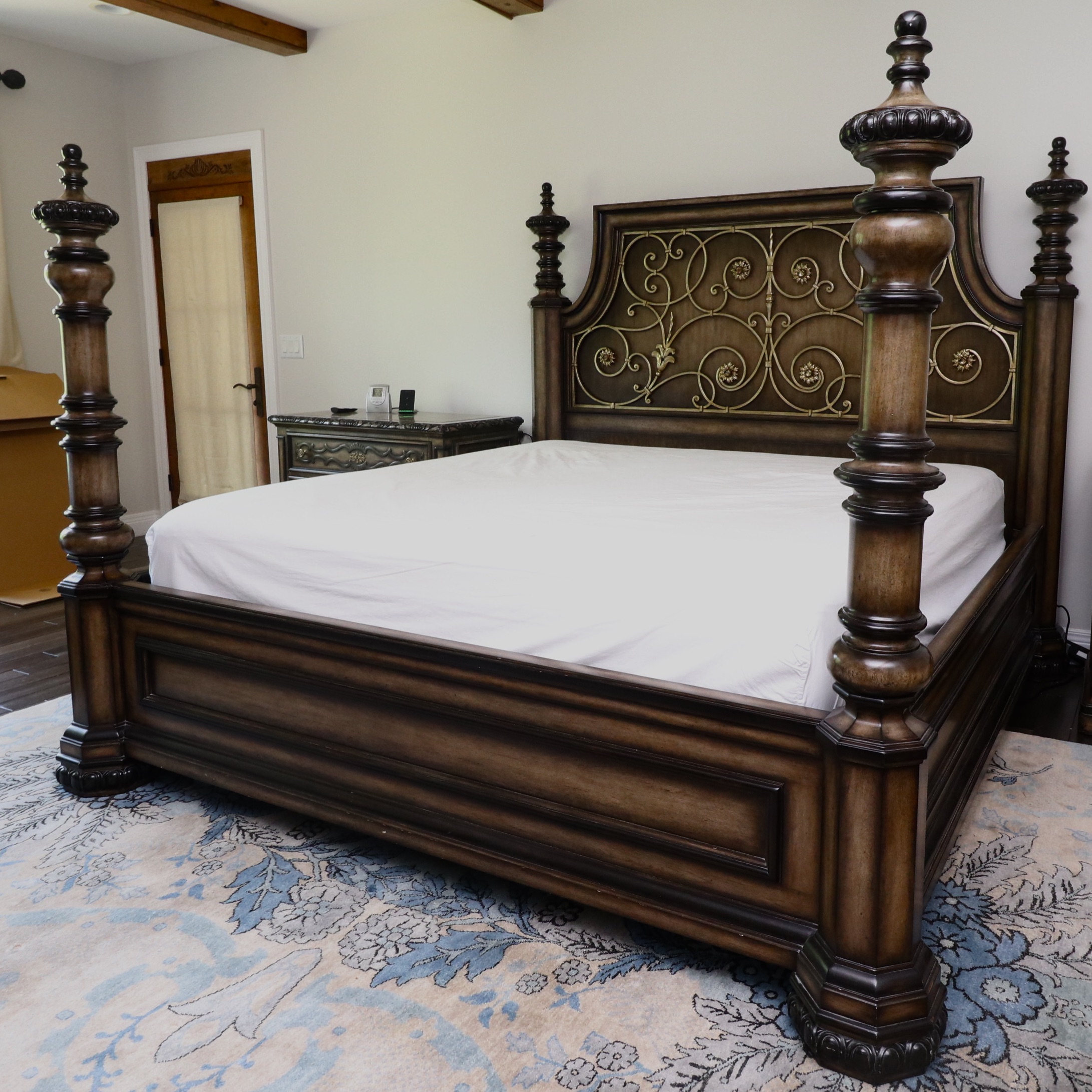 Marge Carson "Seville" Low Poster Iron Accent Bed and Michael Amini Bedding