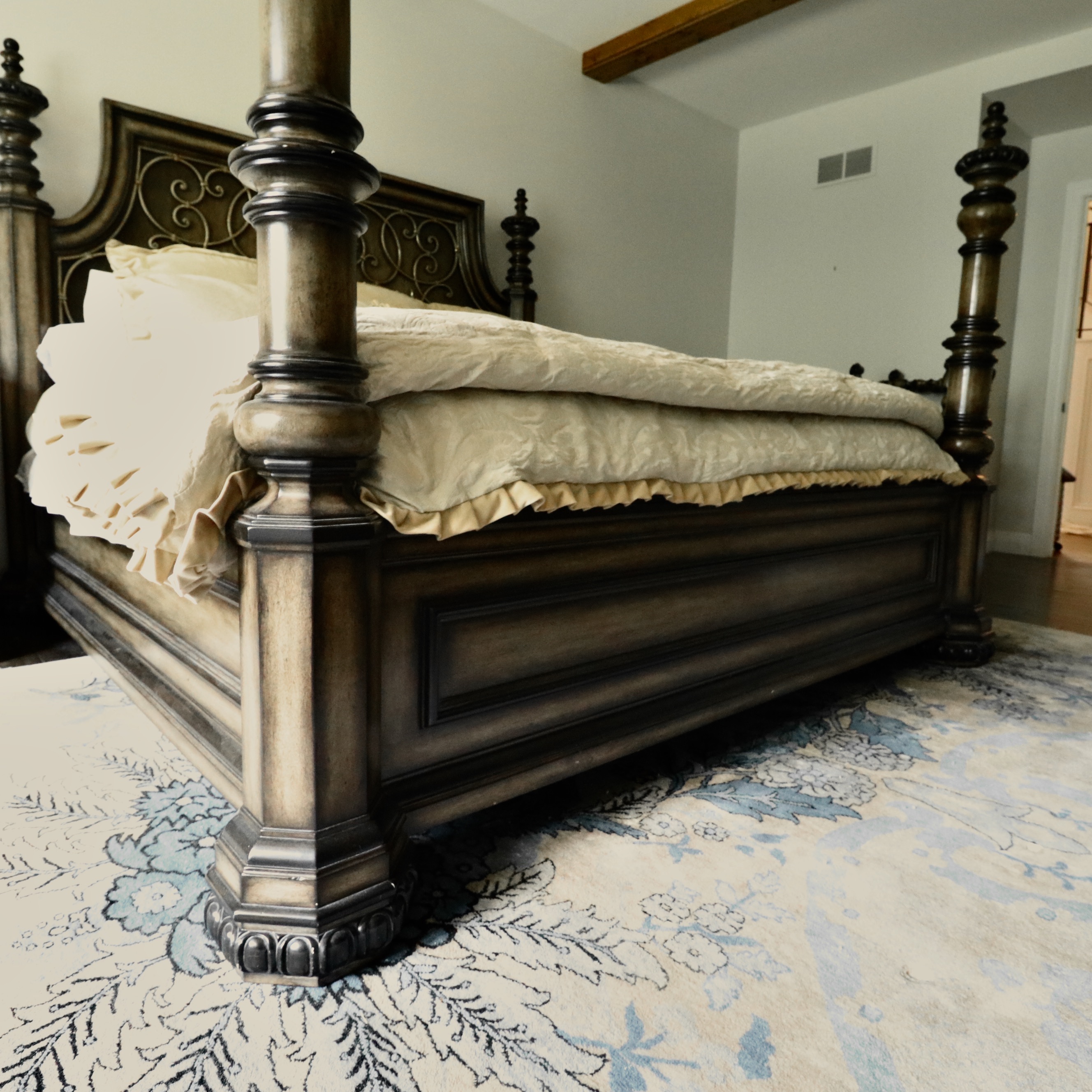 Marge Carson "Seville" Low Poster Iron Accent Bed and Michael Amini Bedding