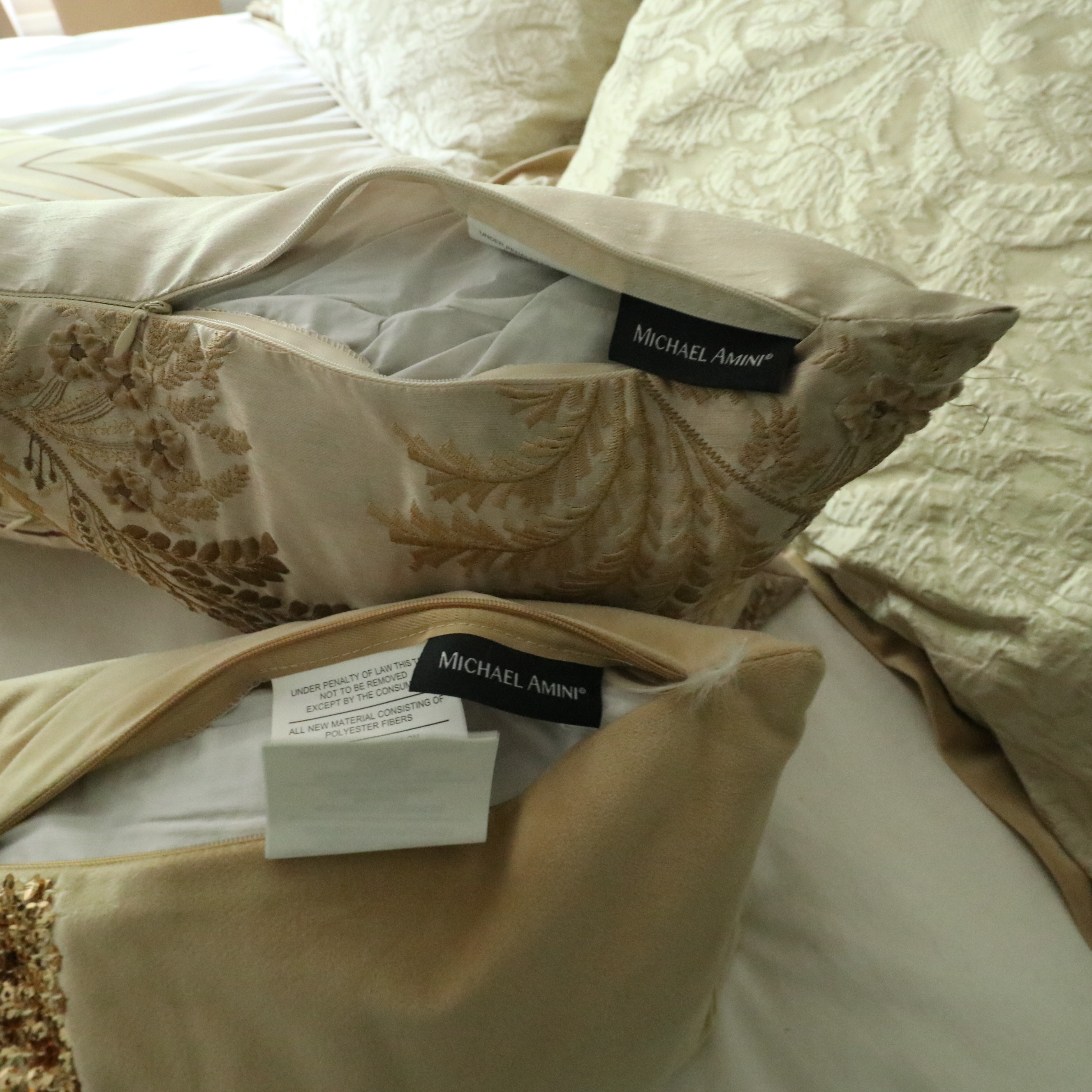 Marge Carson "Seville" Low Poster Iron Accent Bed and Michael Amini Bedding