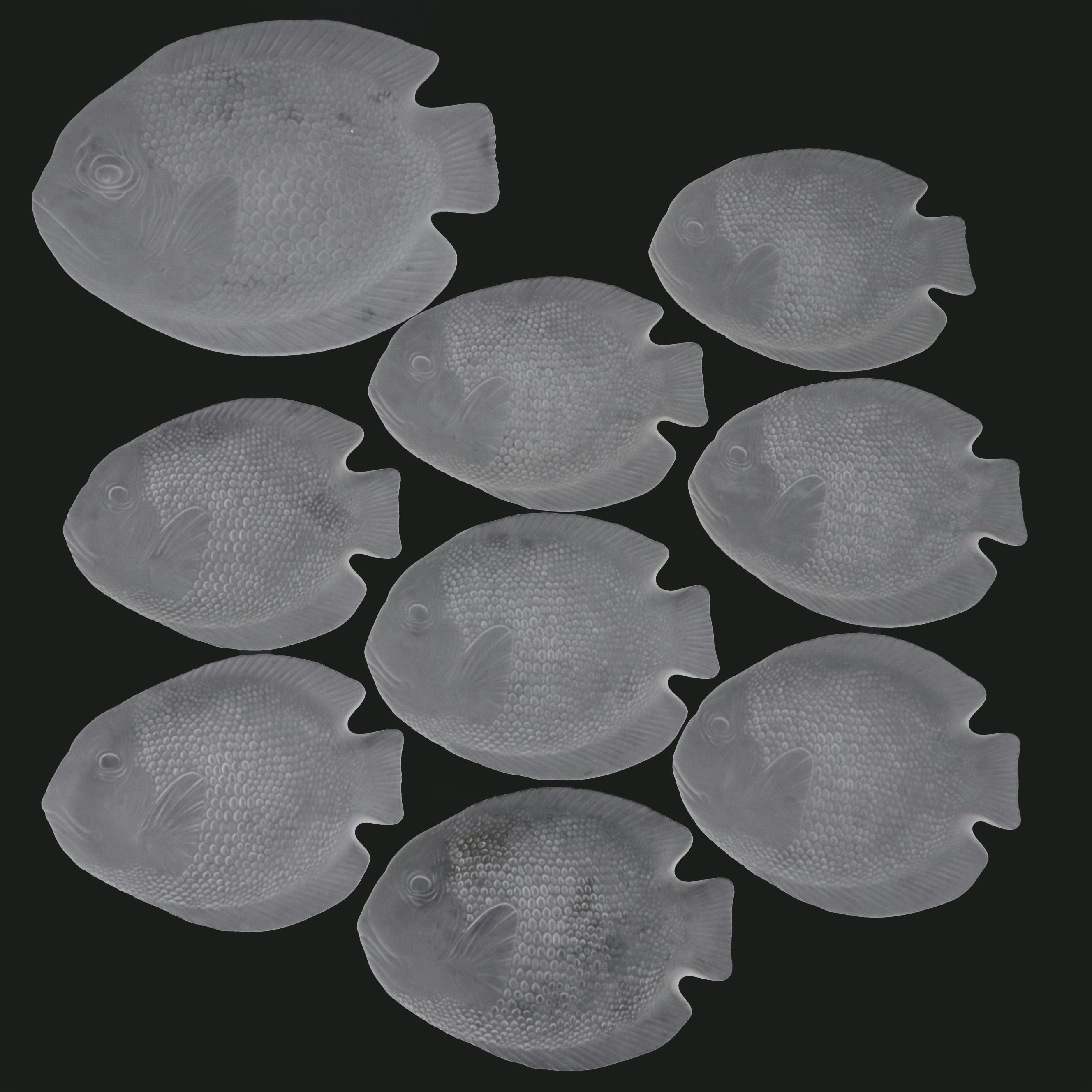 Arcoroc French Frosted Glass Fish Platter and Plates