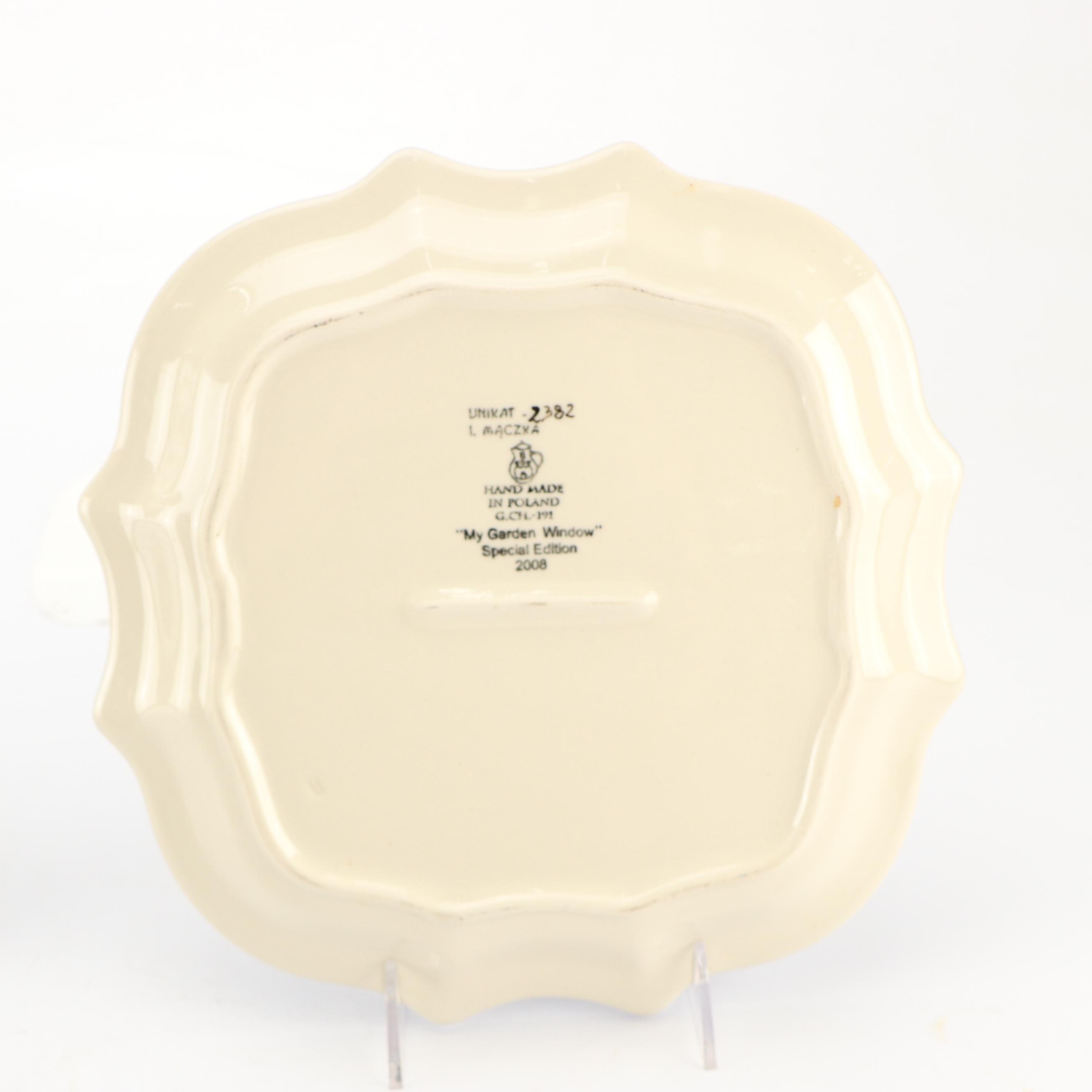 Unikat M. Starzyk "Peaceful Garden" & More Ceramic Lidded Bowl and Plates, 2008