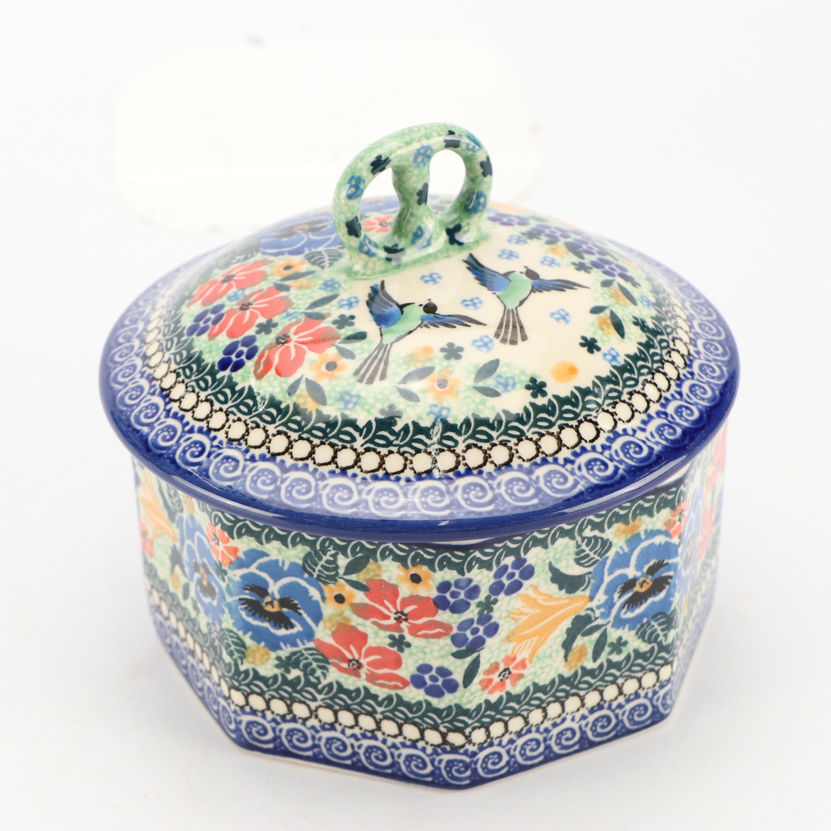 Unikat M. Starzyk "Peaceful Garden" & More Ceramic Lidded Bowl and Plates, 2008