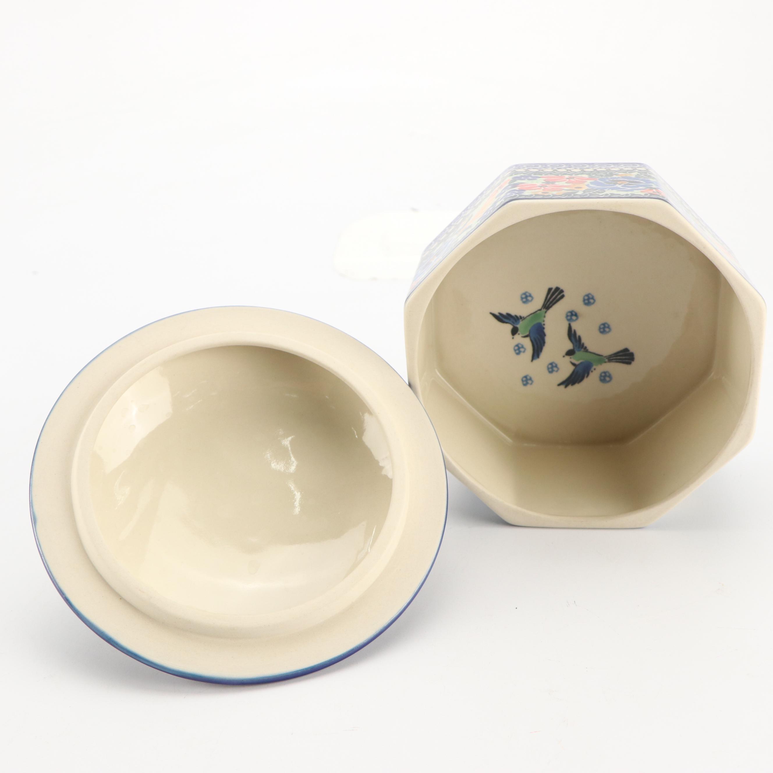 Unikat M. Starzyk "Peaceful Garden" & More Ceramic Lidded Bowl and Plates, 2008