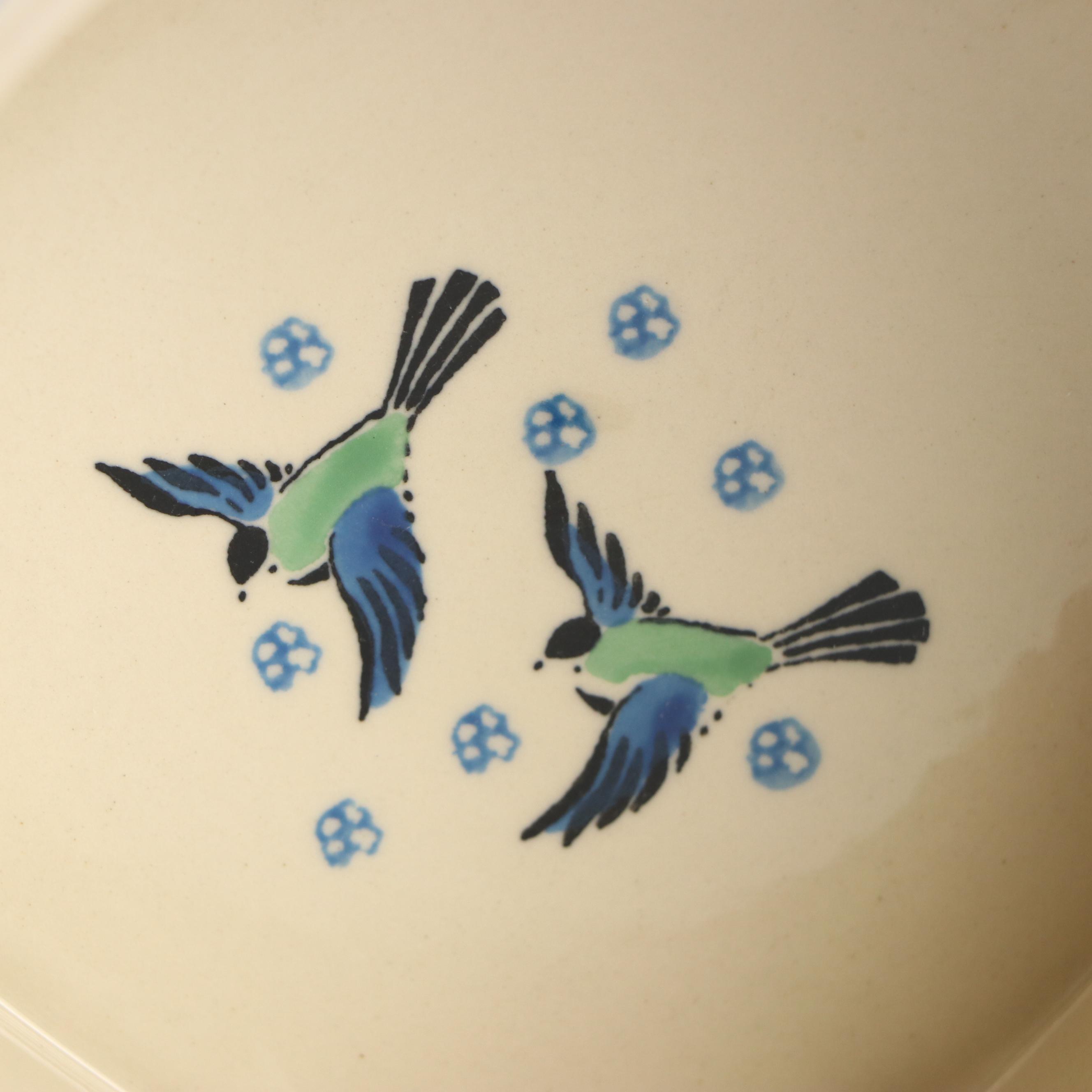 Unikat M. Starzyk "Peaceful Garden" & More Ceramic Lidded Bowl and Plates, 2008