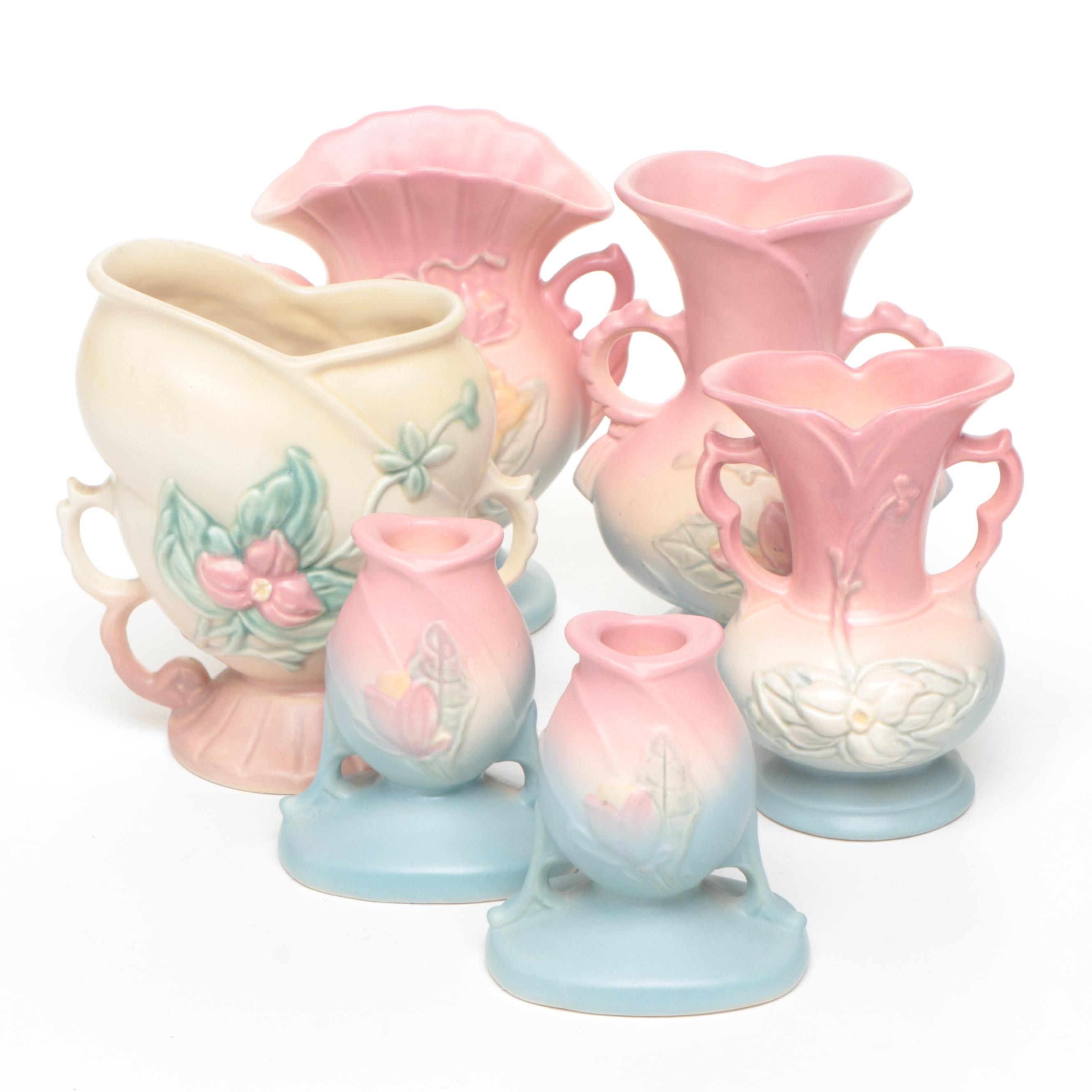 Hull "Magnolia" and More Ceramic Vases and Pair of Candlesticks