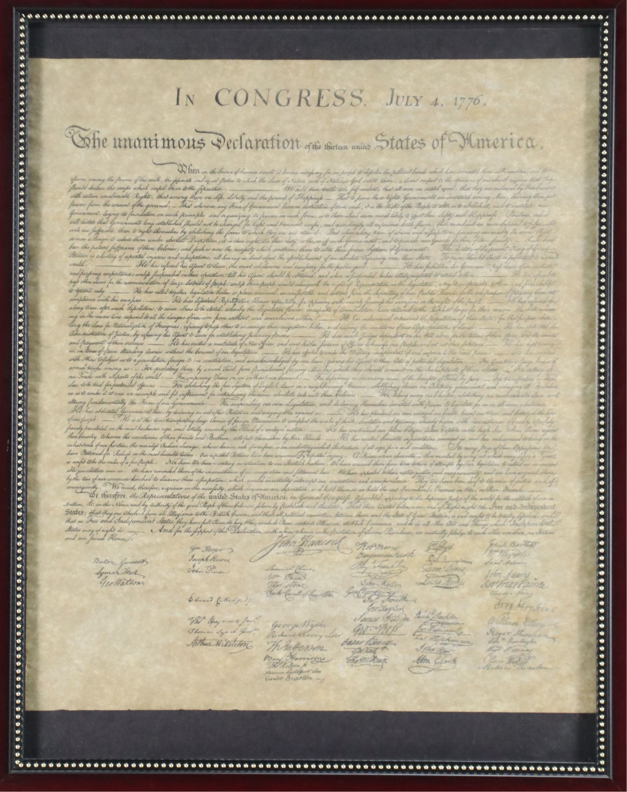 Declaration of Independence Replica Engraving