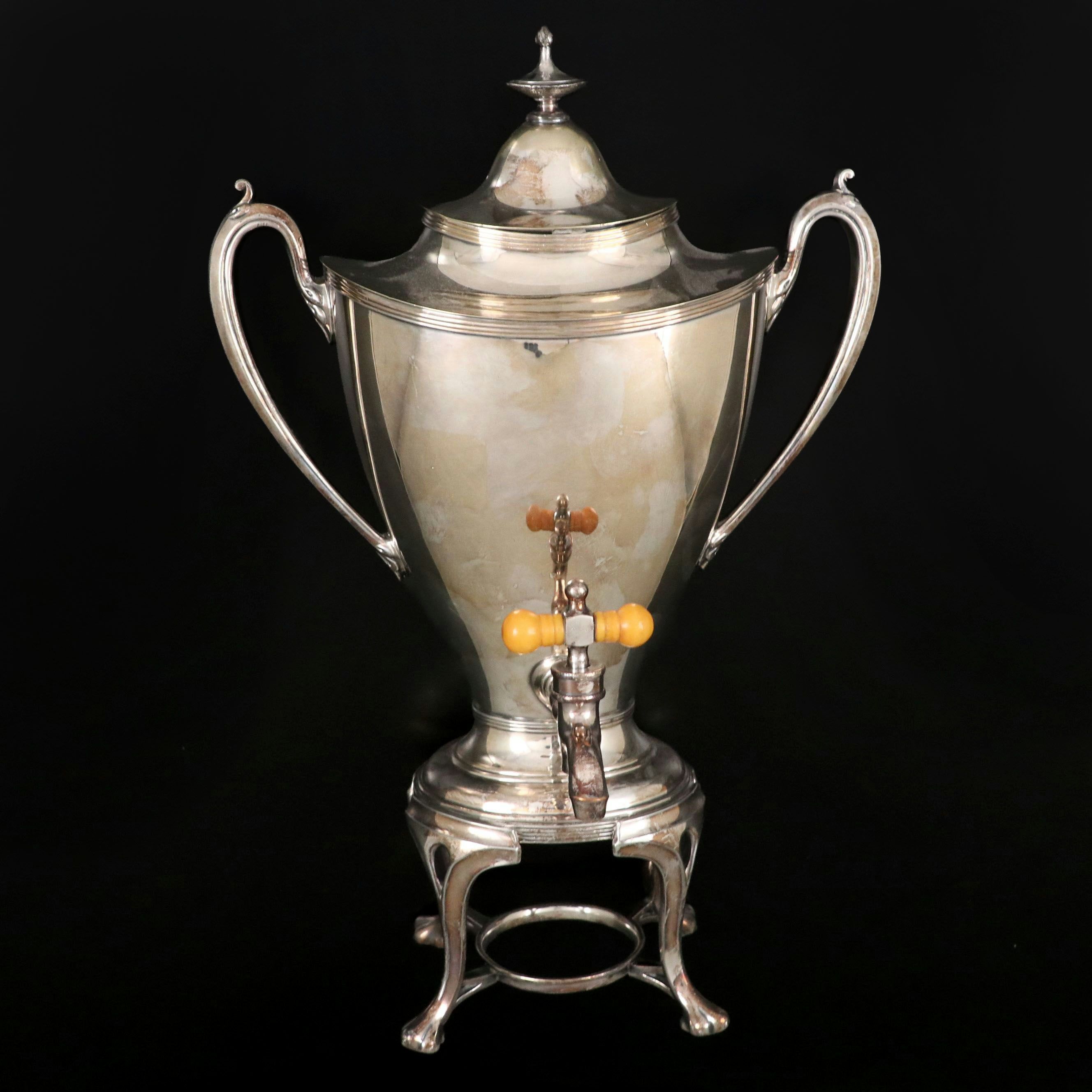 Adams Style Sheffield Silver Plate Hot Water Urn, Early to Mid-20th Century