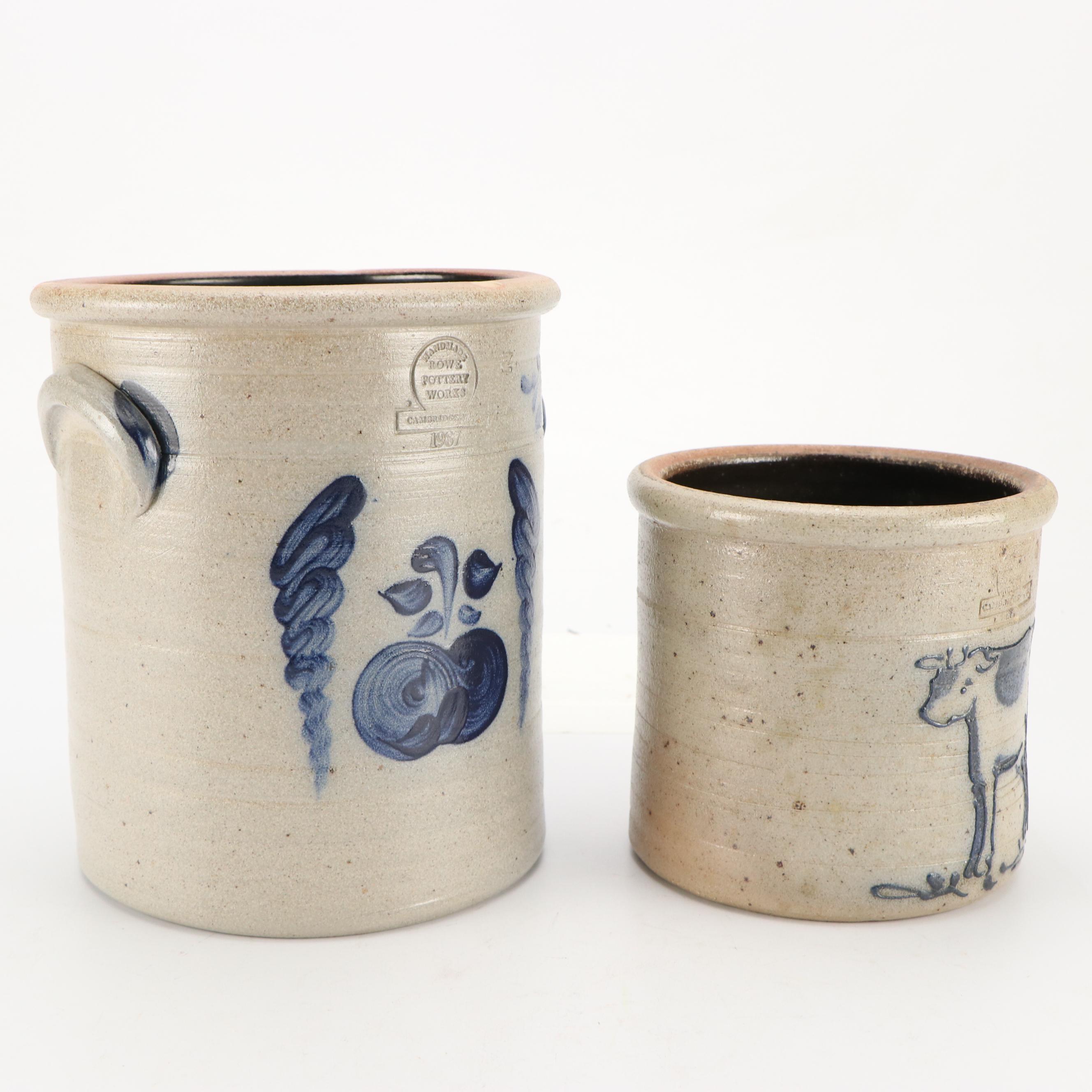Rowe Pottery Works Stoneware Crocks with Bottle and Tankard