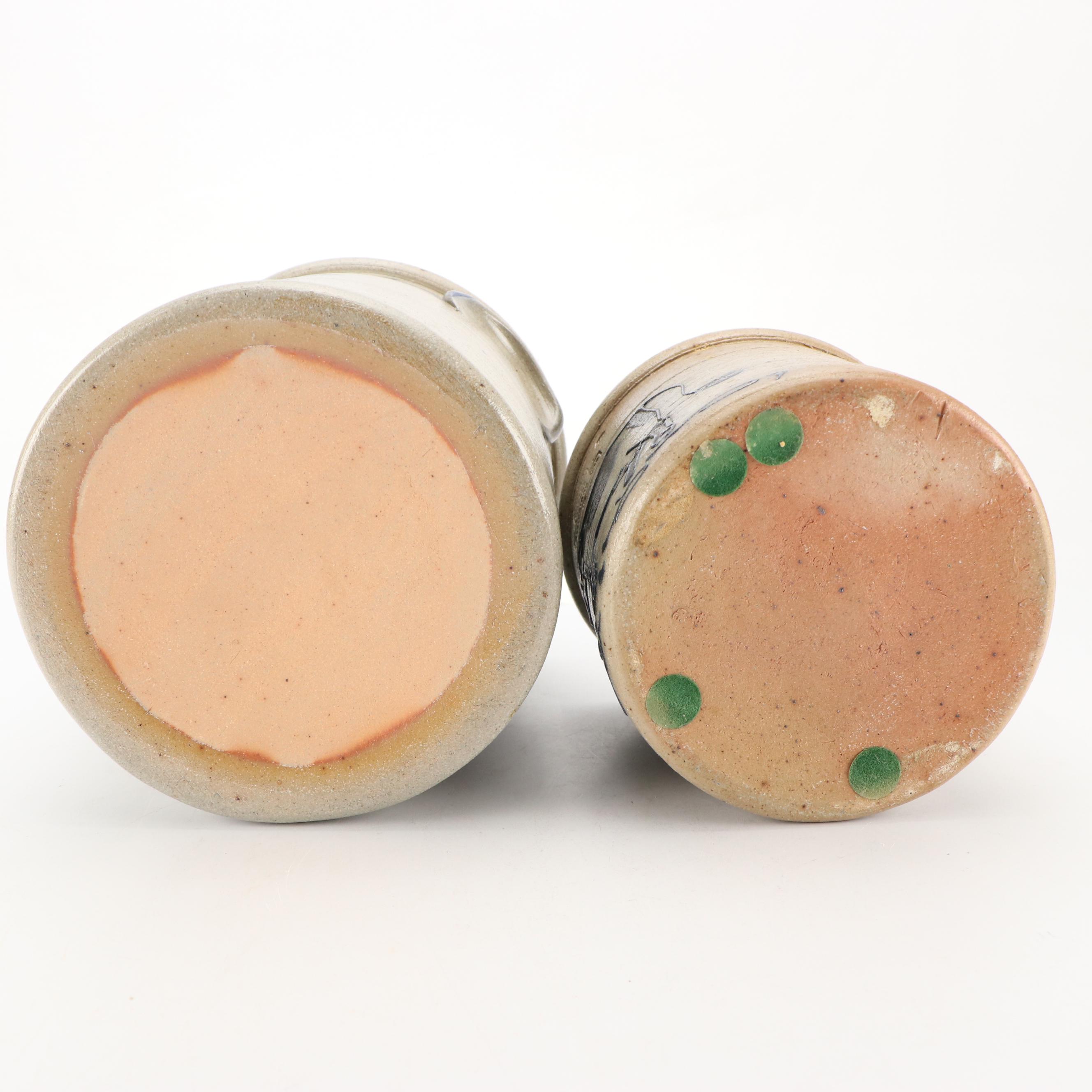 Rowe Pottery Works Stoneware Crocks with Bottle and Tankard