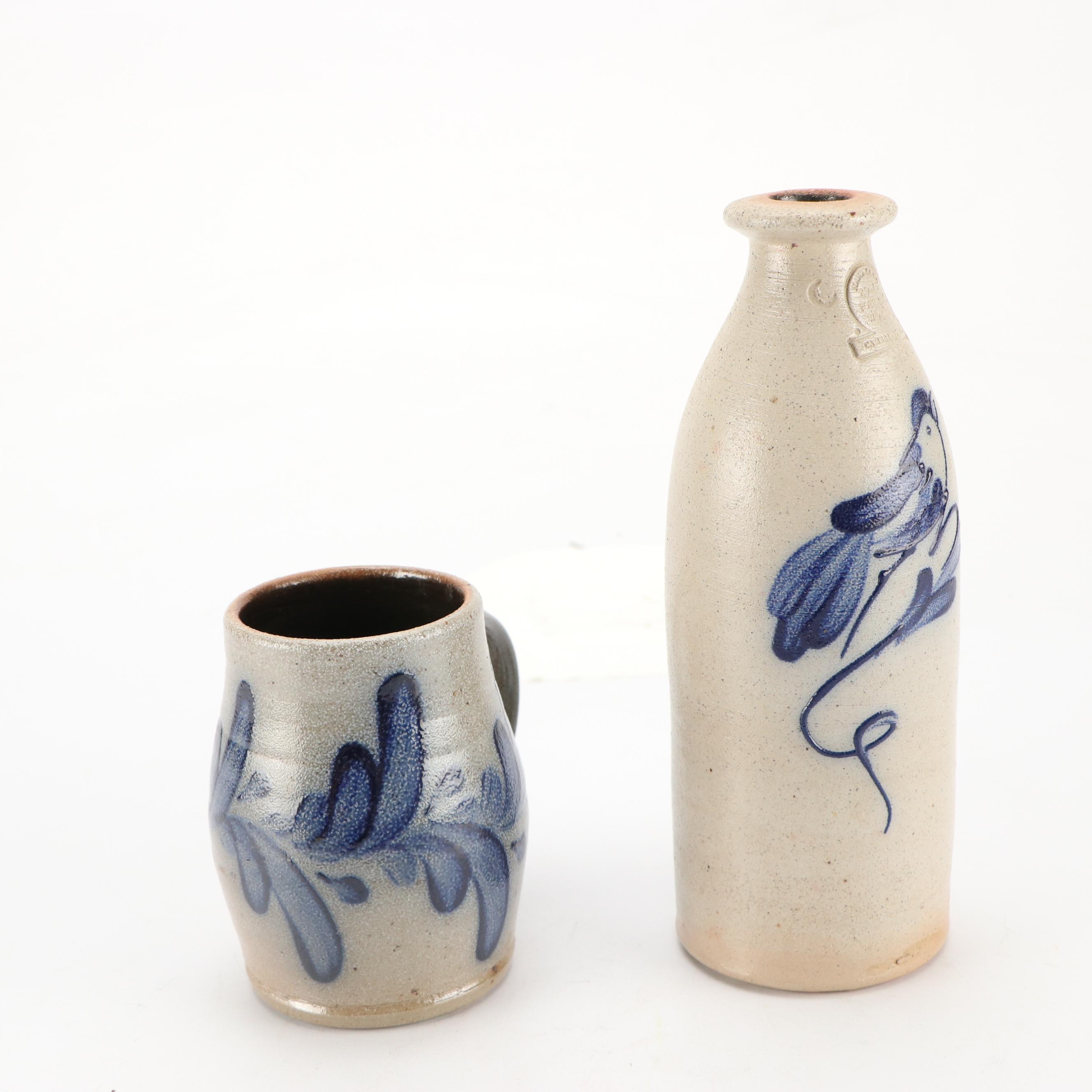 Rowe Pottery Works Stoneware Crocks with Bottle and Tankard