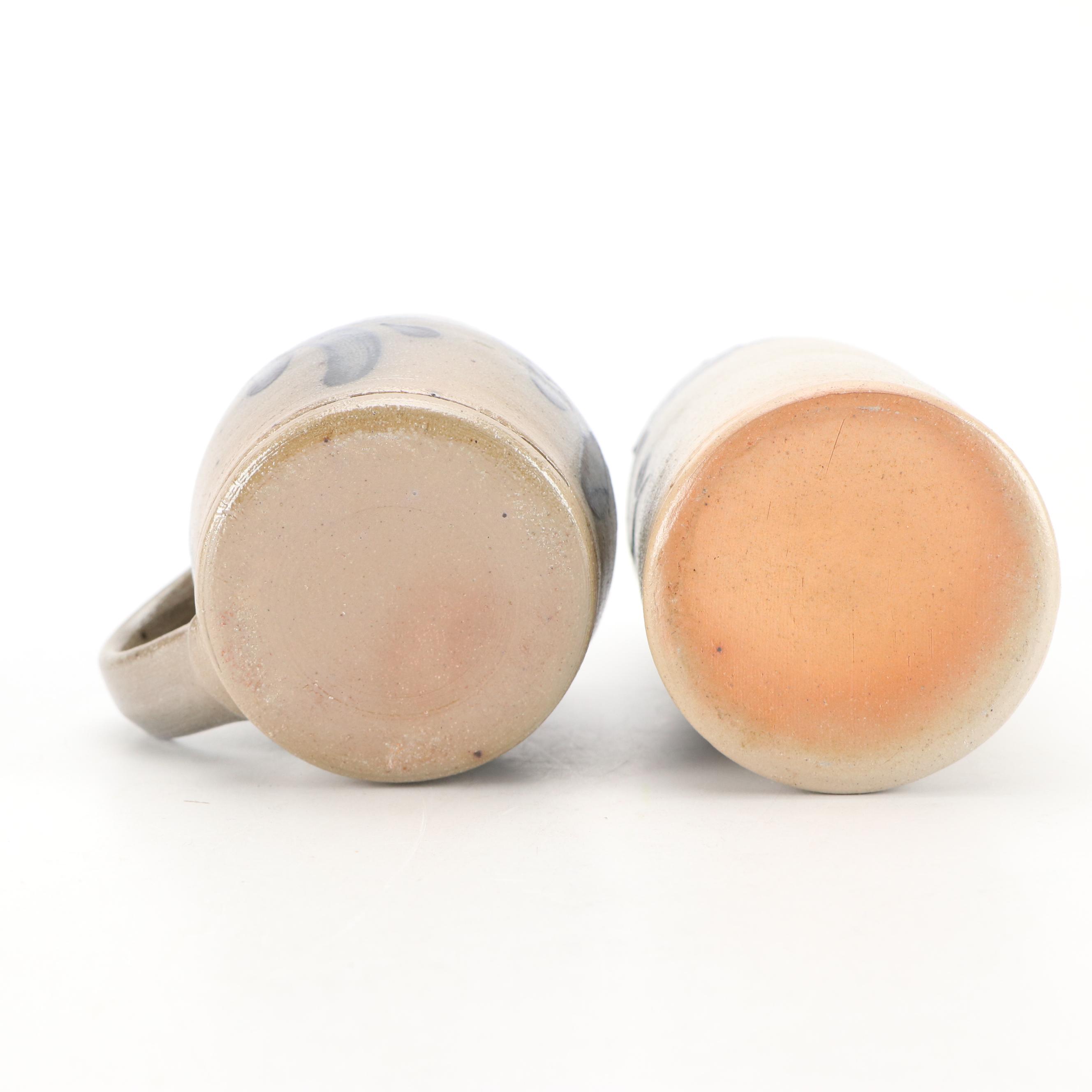 Rowe Pottery Works Stoneware Crocks with Bottle and Tankard