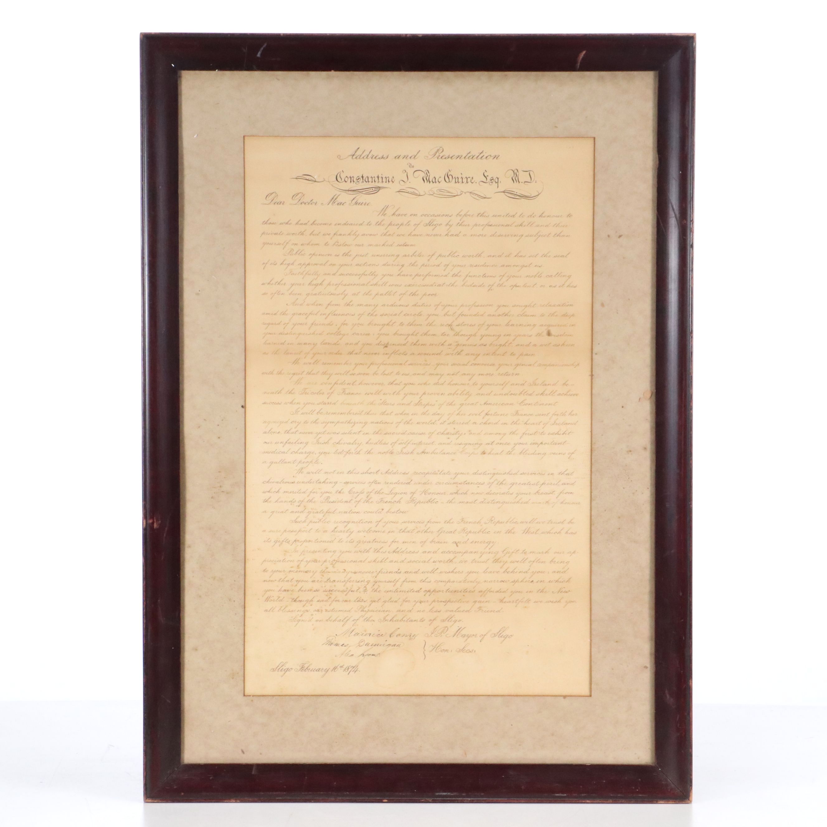 Sligo Ireland Document for Constantine MacGuire, 1879