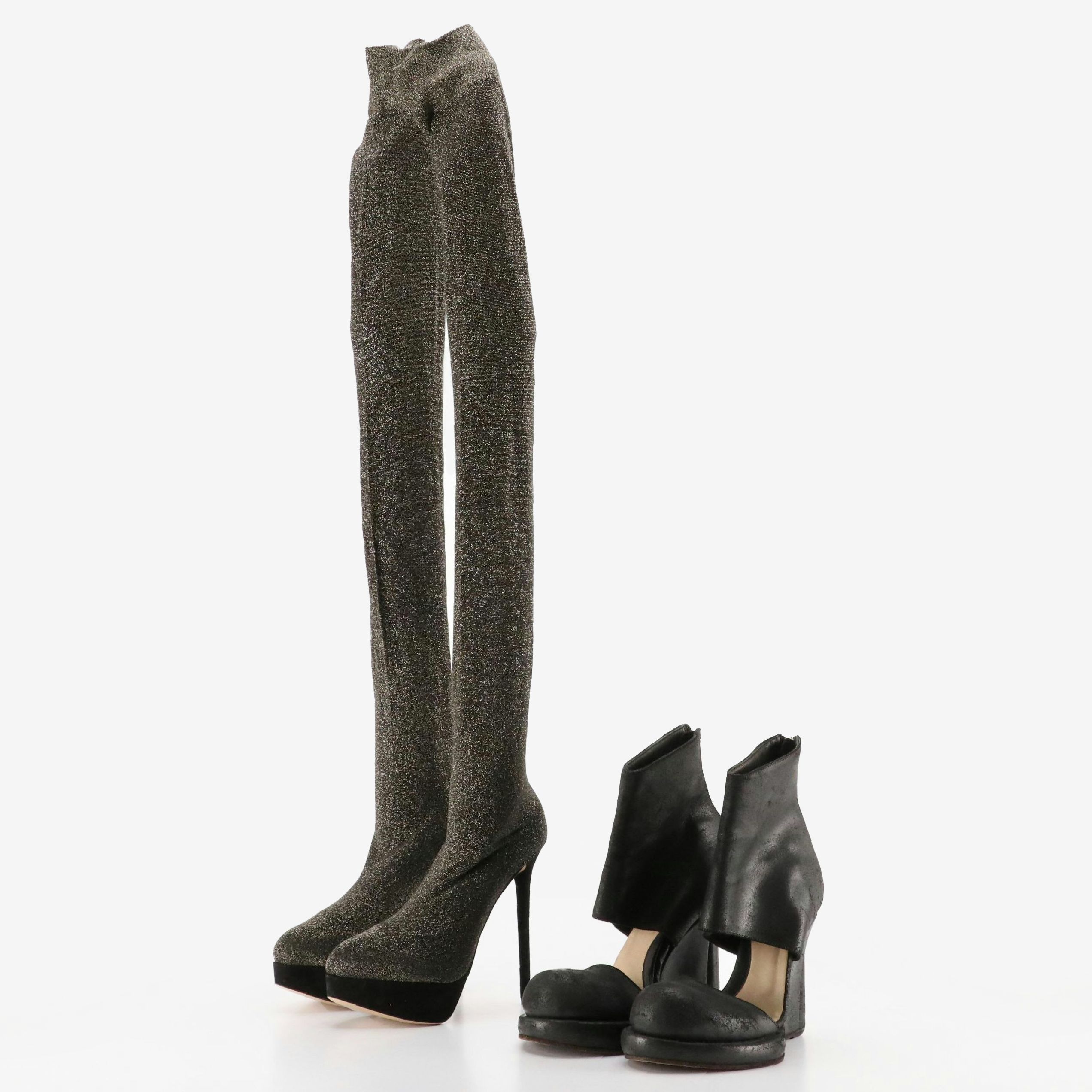 Charlotte Olympia Platform Stiletto Over-the Knee Sock Boots & Horal Wedge Boots