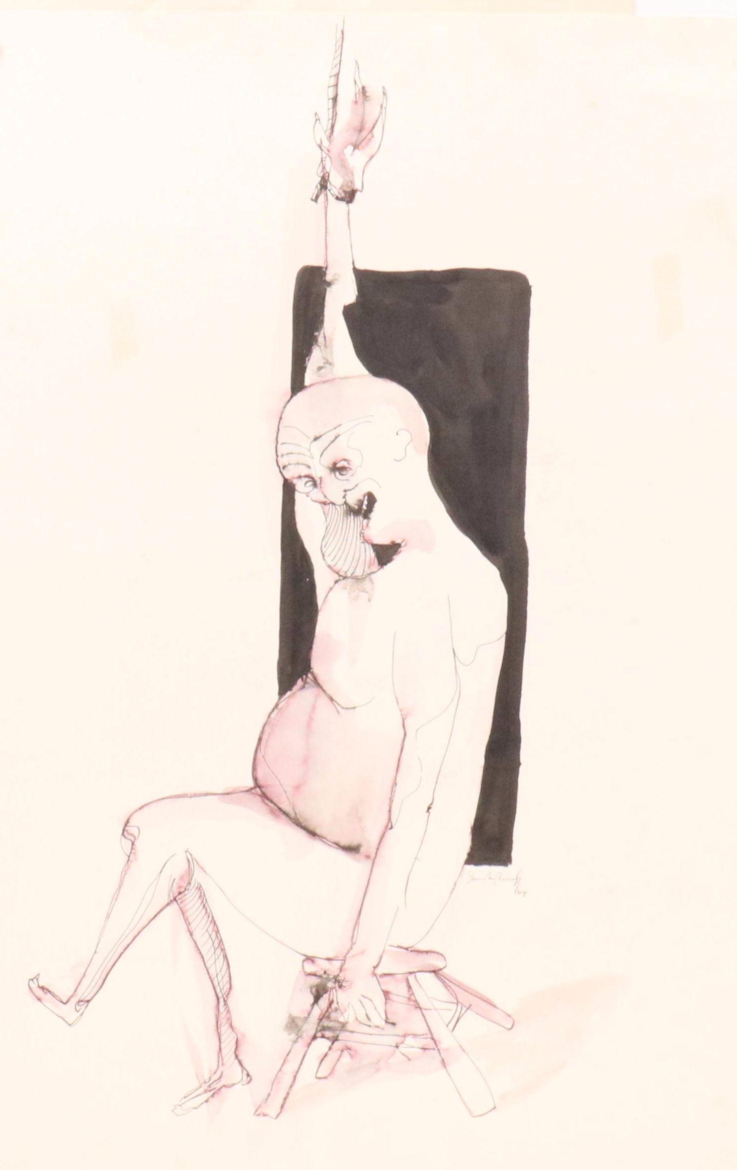James Bruch Ink and Watercolor Drawings "The Concentration Camp Doctors," 1964