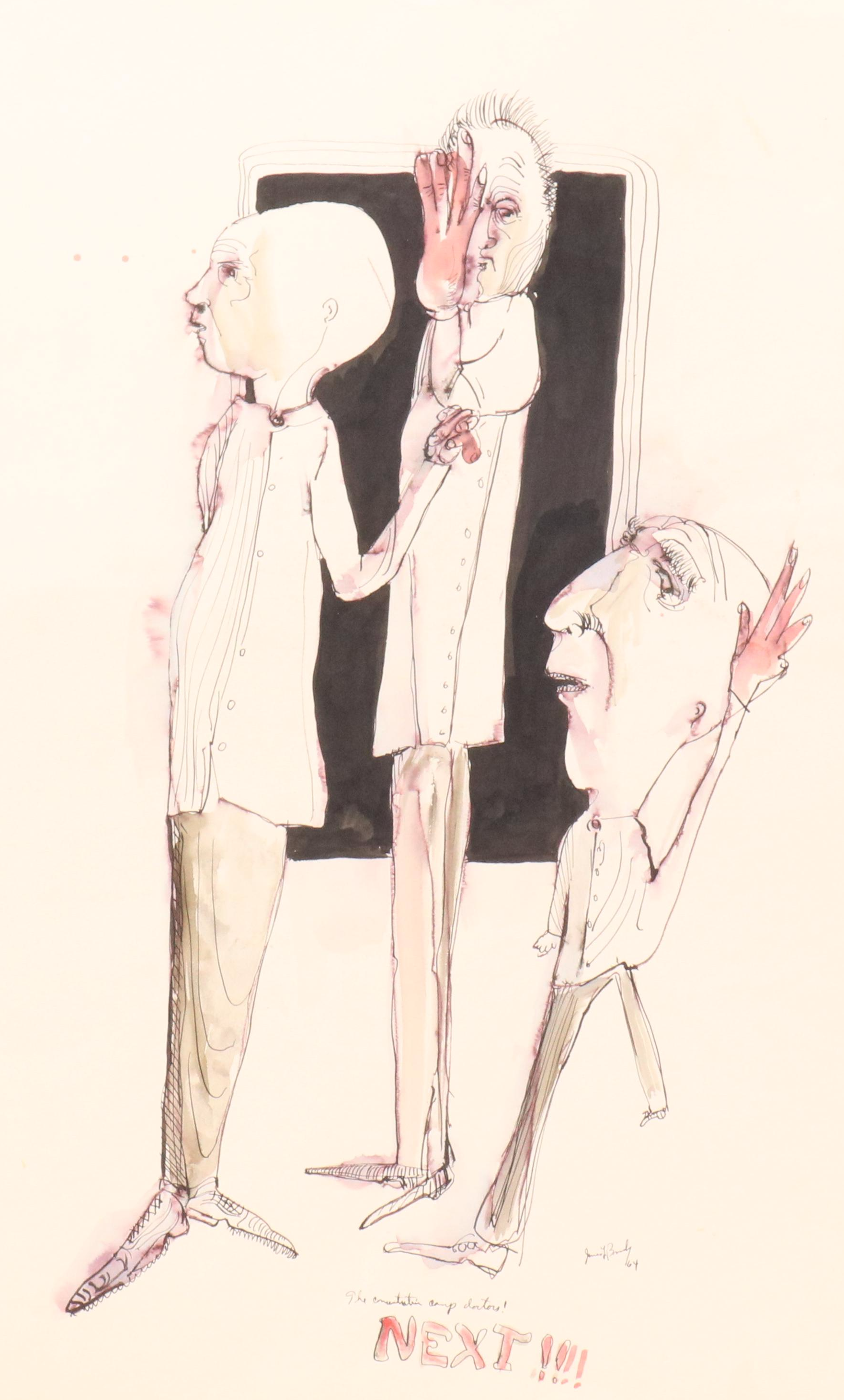 James Bruch Ink and Watercolor Drawings "The Concentration Camp Doctors," 1964