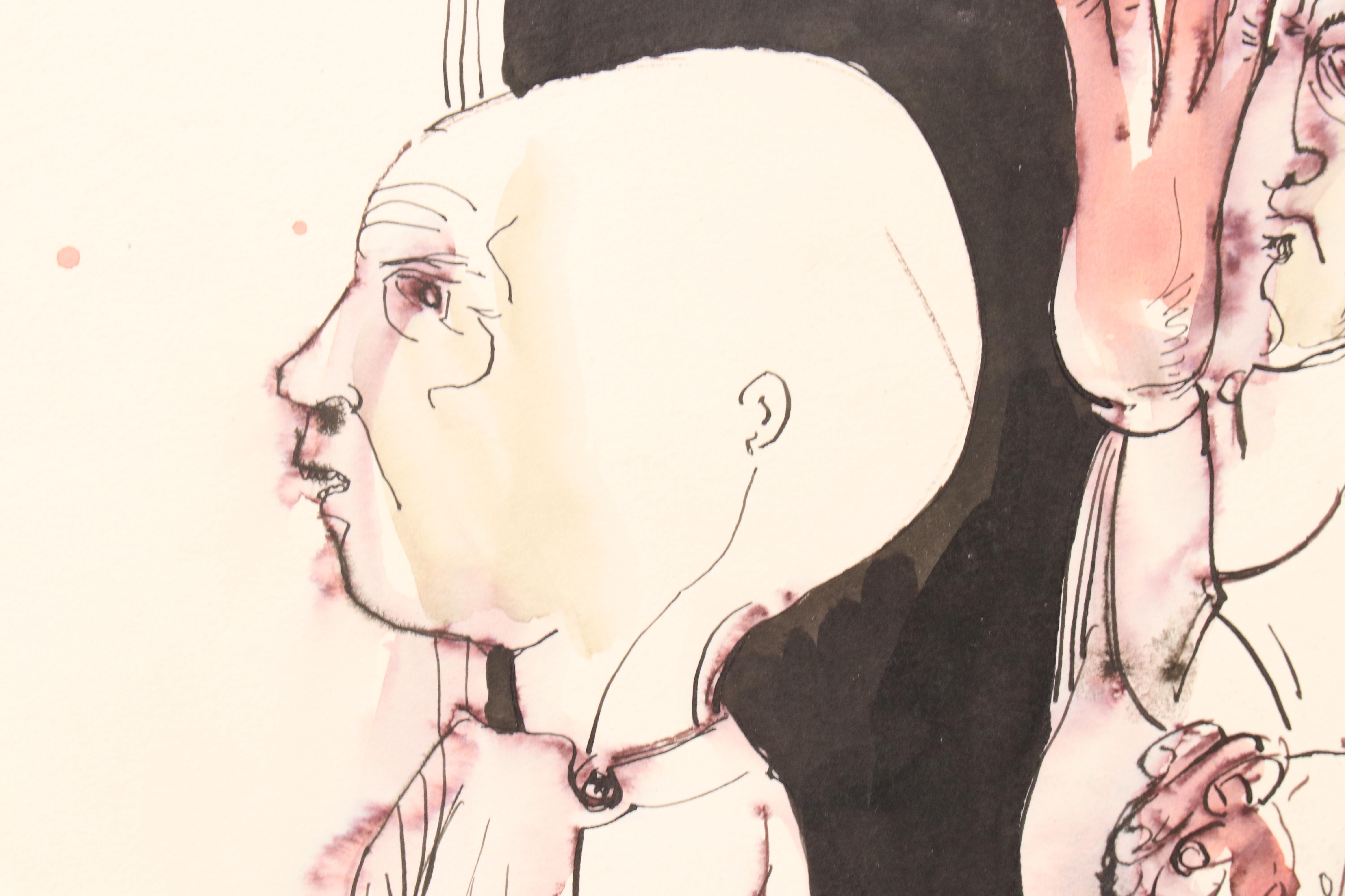 James Bruch Ink and Watercolor Drawings "The Concentration Camp Doctors," 1964