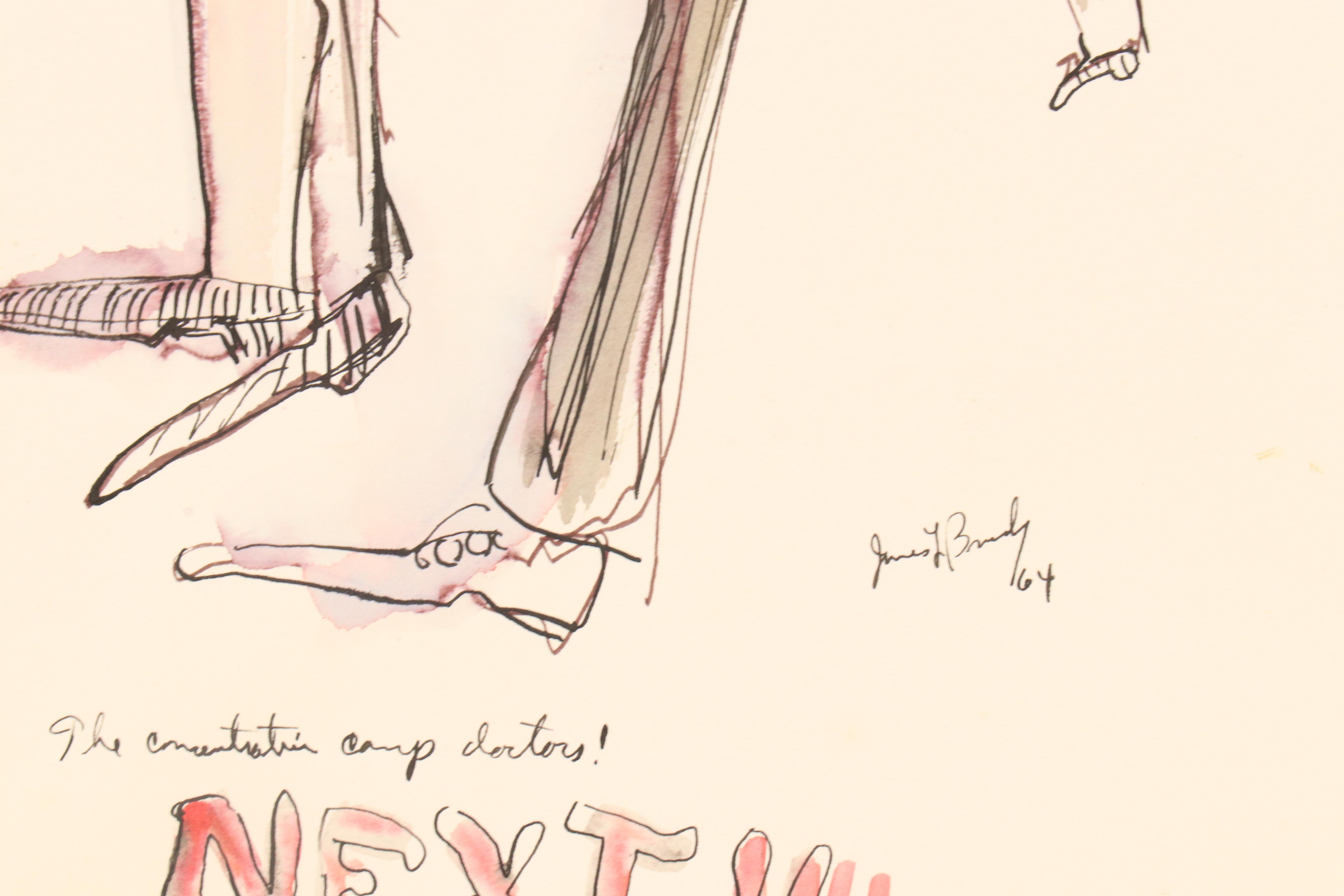 James Bruch Ink and Watercolor Drawings "The Concentration Camp Doctors," 1964