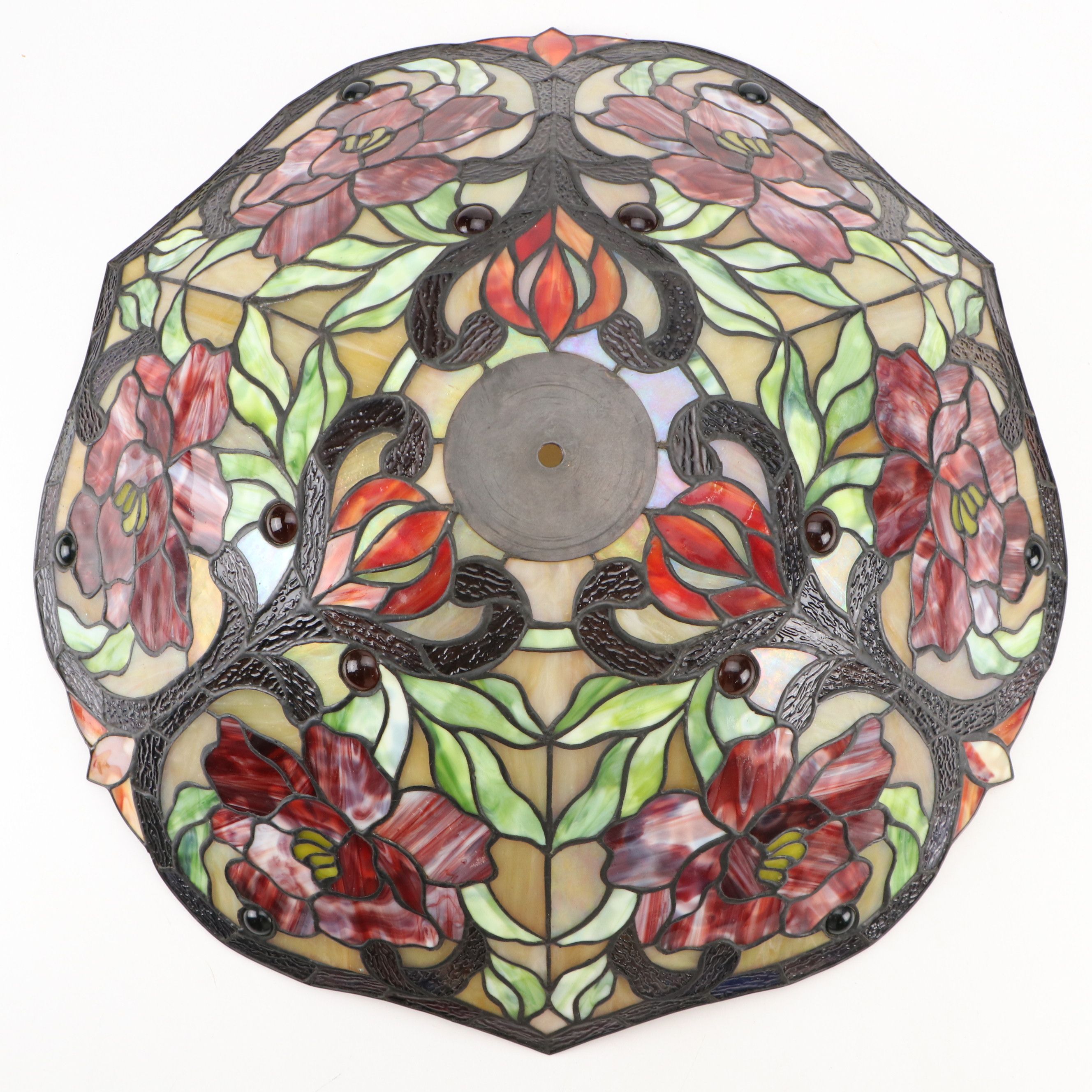 Quoizel Collectibles Art Nouveau Peonies Slag Glass and Jewelled Lampshade